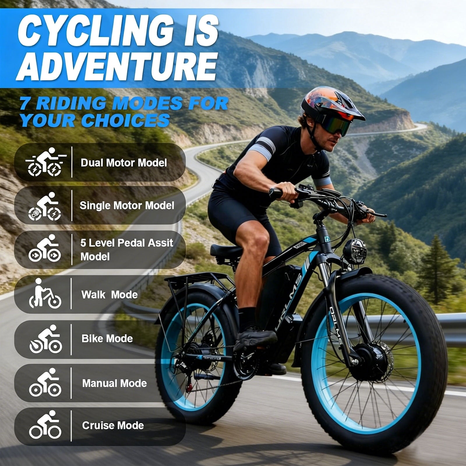 6000W Peak Dual Motor Ebike, 60V 25AH Battery Electric Bike for Adults,AWD 21-Speed 50MPH Mountain Snow E-Bike with 26 x 4.0 Fat Tire, Long Range Mountain Dirt Bike for Off-Road Snow Sand Electric Bikes