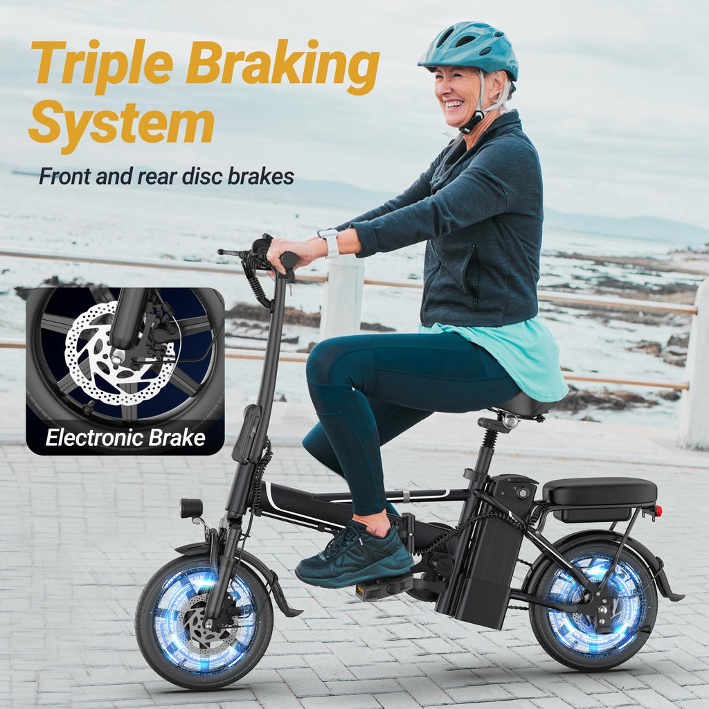 Foldable Electric Bike for Adults and Teens,14 Inch Tire 500W Rear Wheel Drive Motor with 48V 10.4Ah Removable Lithium Battery Two Seats UL2849 Electric Bikes