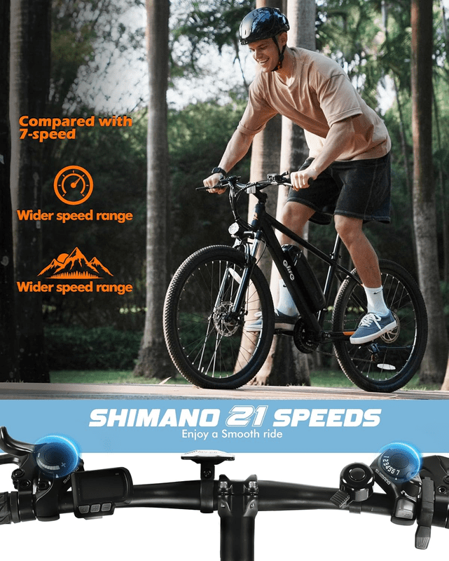 Qlife 26 Adult Electric Mountain Bike, 48V 7.8Ah Removable Battery, Max 28MPH, 7?Speed, Lock?Out Suspension, Peak 1000W Hub?Motor Mechanical Disc?Brake eBike for men&women Black Electric Bikes