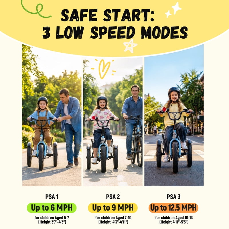 ESKUTE T300mini Electric Tricycle for Beginners, 16 x 3.0 Fat Tire Folding 3-Wheel E-Bike, 500W Peak Motor, 302Wh Battery, Step-Thru, 12.5 MPH, Blue, UL2849 Electric Bikes