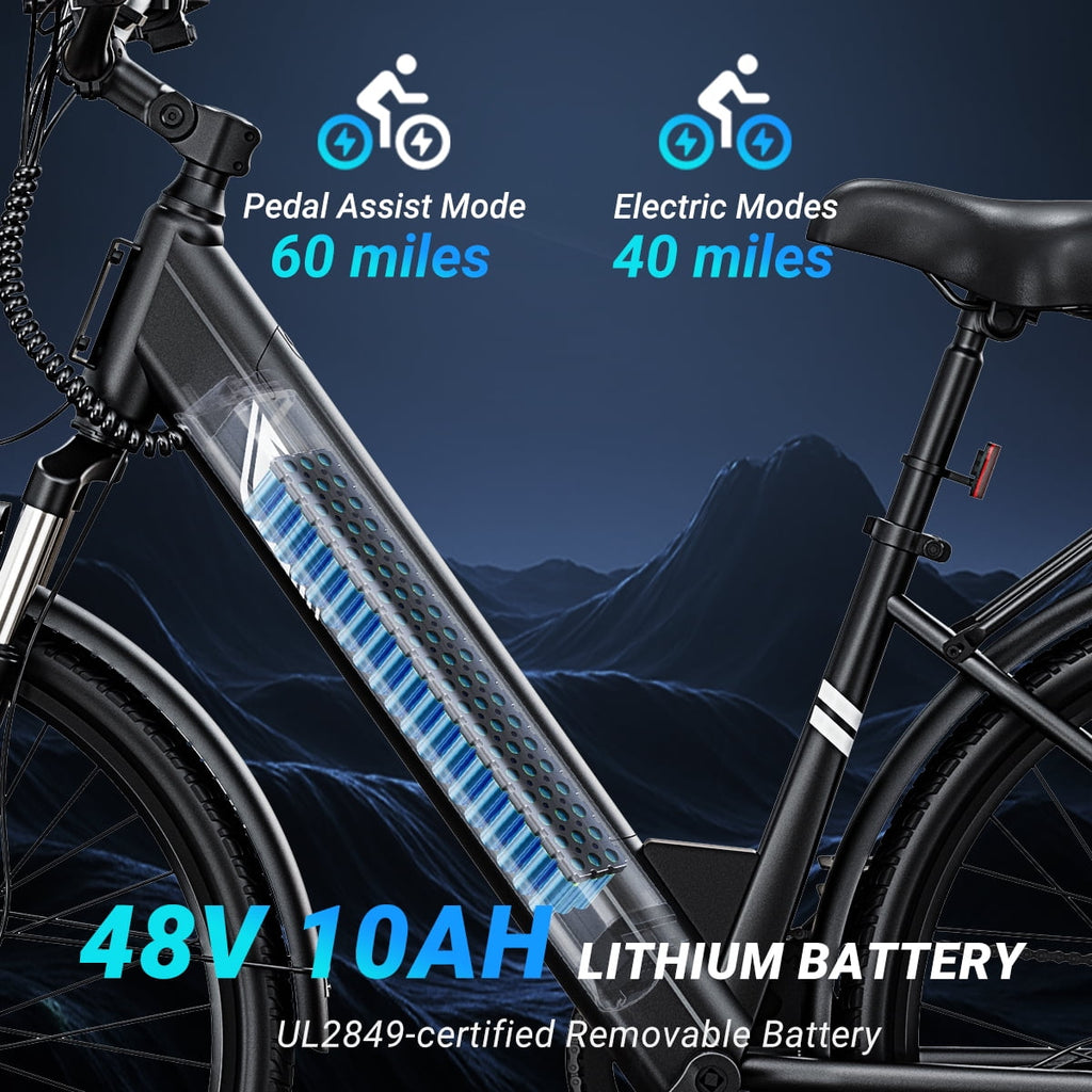 DYU C7L Electric Bike for Adults, 26 Peak 1000W Motor Ebike, 48V 10.4Ah Removable Battery, 45 Miles Max 20MPH, 7 Speed Electric Bicycle UL2849 Electric Bikes