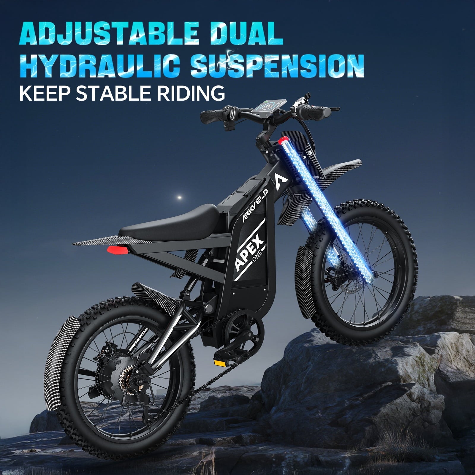 Arkveld APEX1 Electric Bike for Adults，Peak-3000W 25 Fat Tire All-Terrain E-Bike 80Miles 40MPH Electric Dirt Bike for Road Sand Mountain Snow - 48V 32AH Battery Powered Electric Motorcycle,UL2849 Electric Bikes