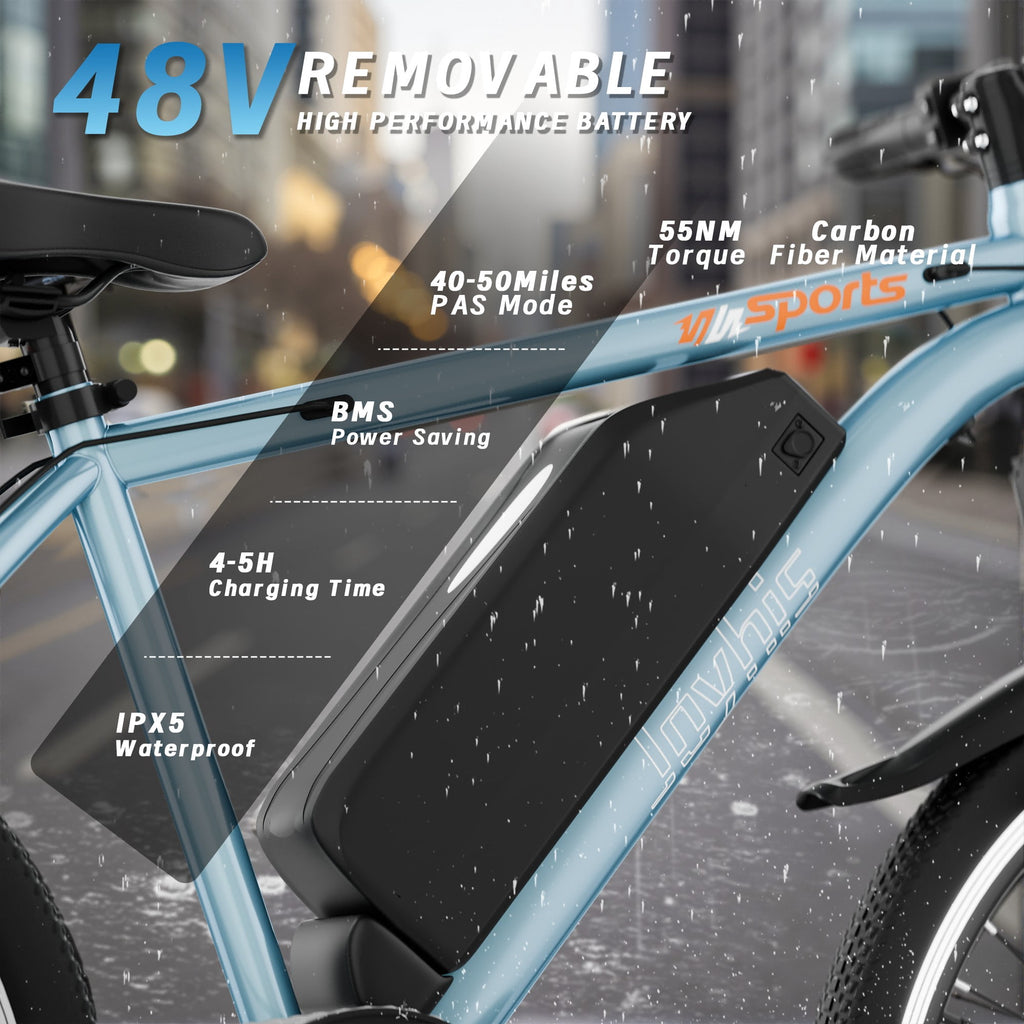Electric Bike for Adults, 26'' Up to 50 Miles 22MPH Electric Mountain Bike with 48V Removable Battery UL2849 (Blue) Electric Bikes