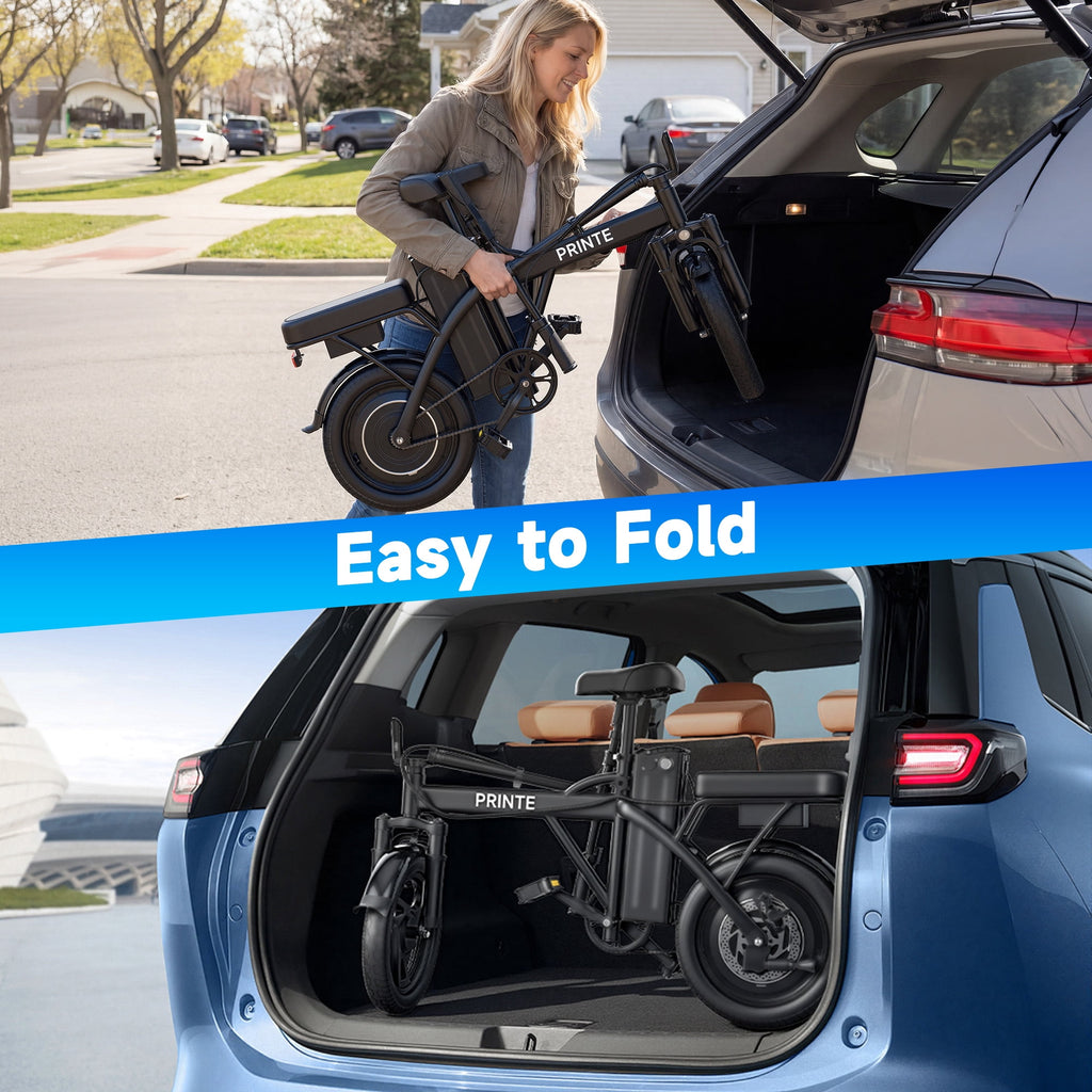 PRINTE N14 Electric Bike Black 500W 48V, 14' Mini Ebike for City Commuter for Adult with Two Seats UL2849 Electric Bikes