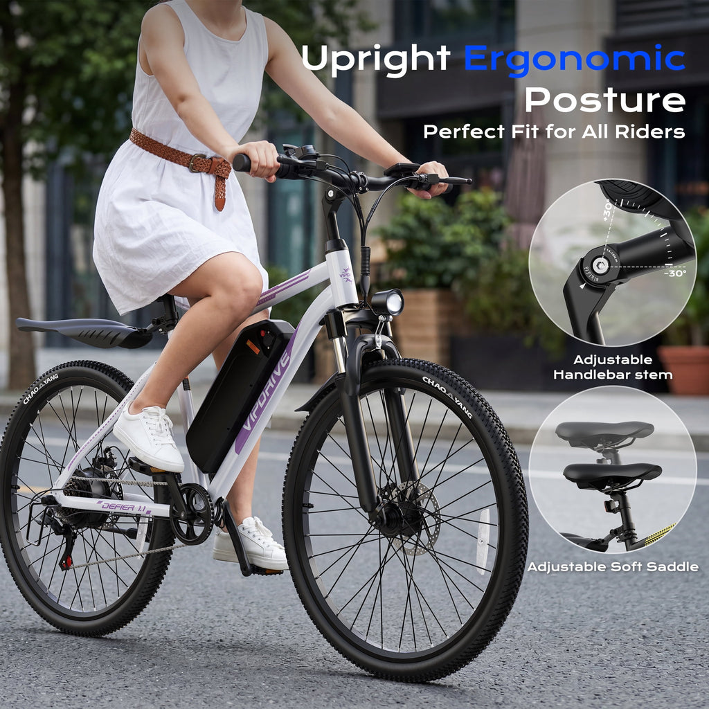 VIPDRIVE Electric Bike for Adults, 26'' 750W Peak Ebike, 48V 7.8AH Removable Battery，Up to 40 Miles 20MPH Electric Mountain Bike，Front Fork Suspension，UL2849 Electric Bikes