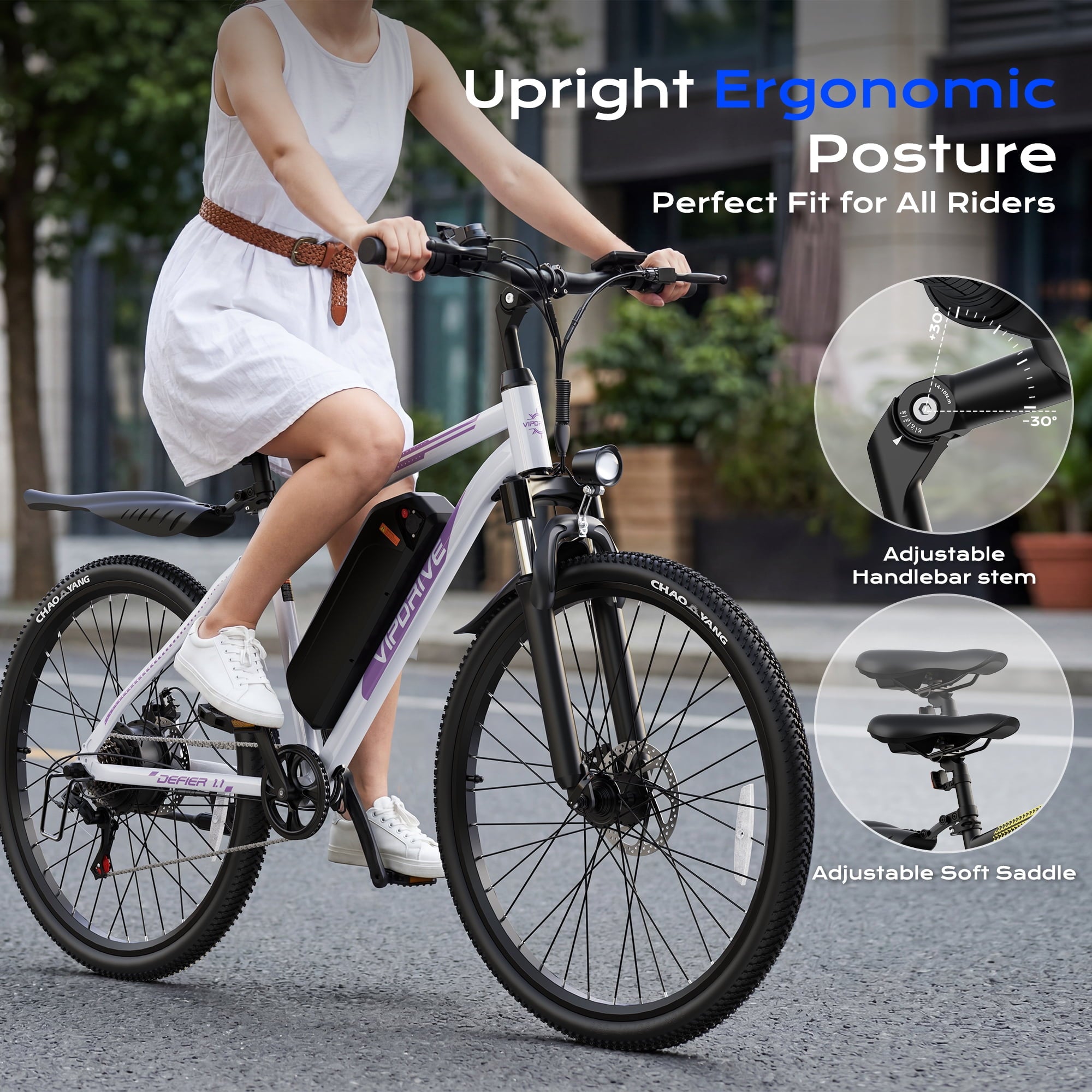 VIPDRIVE Electric Bike for Adults, 26'' 750W Peak Ebike, 48V 7.8AH Removable Battery，Up to 40 Miles 20MPH Electric Mountain Bike，Front Fork Suspension，UL2849 Electric Bikes