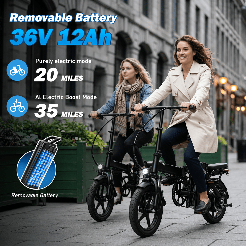 14 Foldable Electric Bike for Adults, Commuter E-Bike with 500W Peak Motor, 36V 12Ah Removable Battery, 20 MPH 32 Miles Range,UL 2849 Certified Electric Bikes