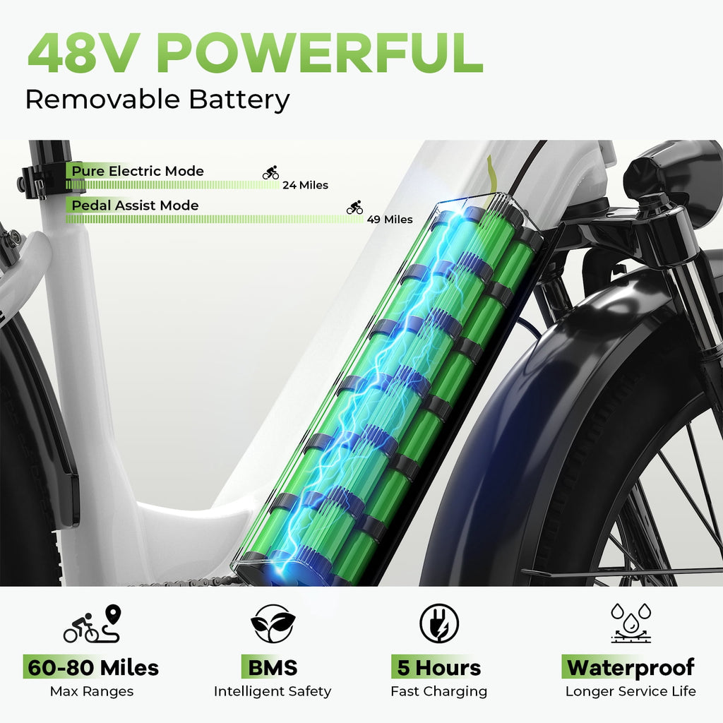 1000W Peak Ebike for Adults,Detachable Battery 26 Fat Tire Step-Thru 7-Speed,Adult All Terrain Electric Bikes