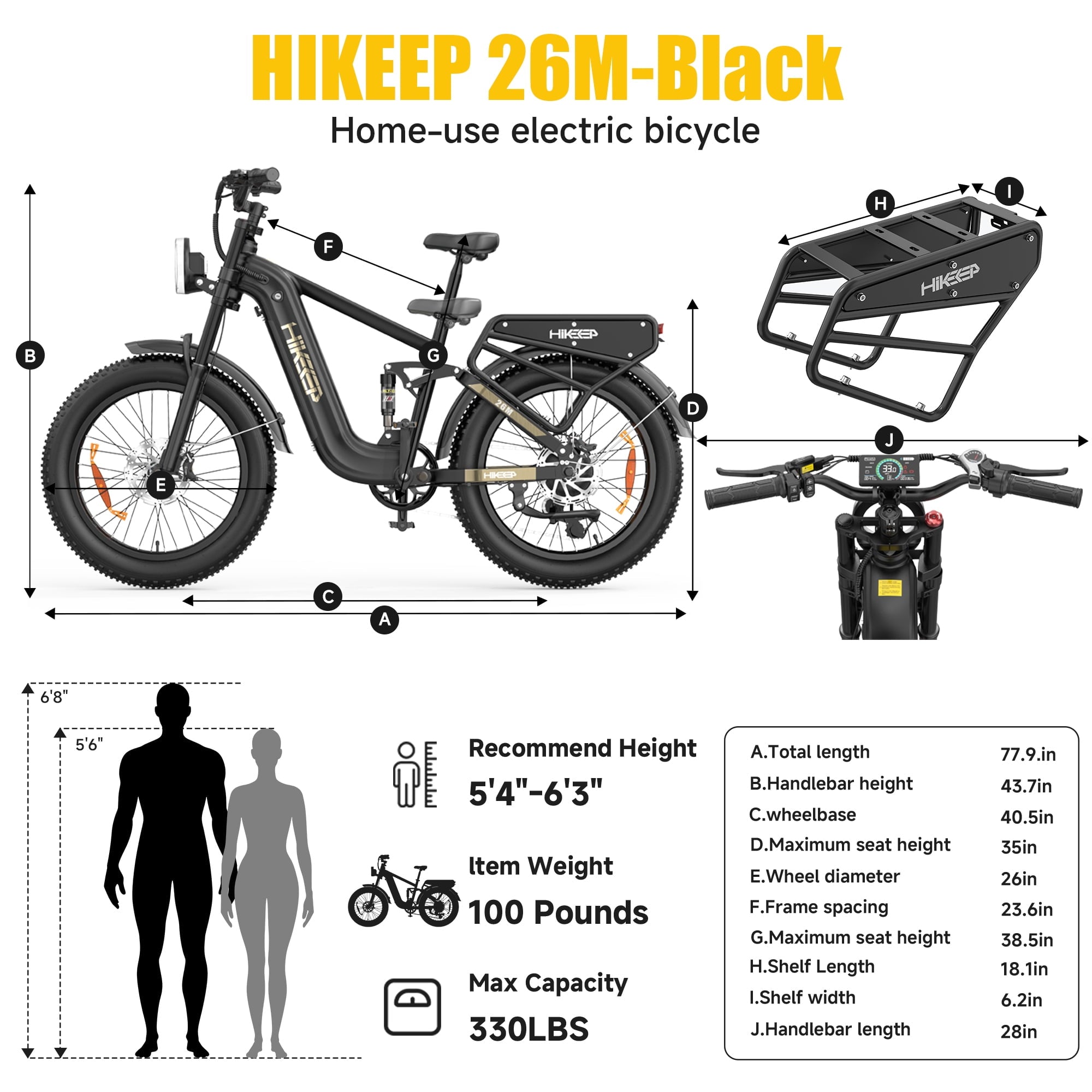 HiKeep Electric Bike for Adults, 2000W 4000W Peak Motor, 48V 25Ah Removable Lithium Battery, 26x4 Fat Tire E-Bike, 7-Speed Shimano, Full Suspension, Rear Rack, UL 2849, Black Electric Bikes