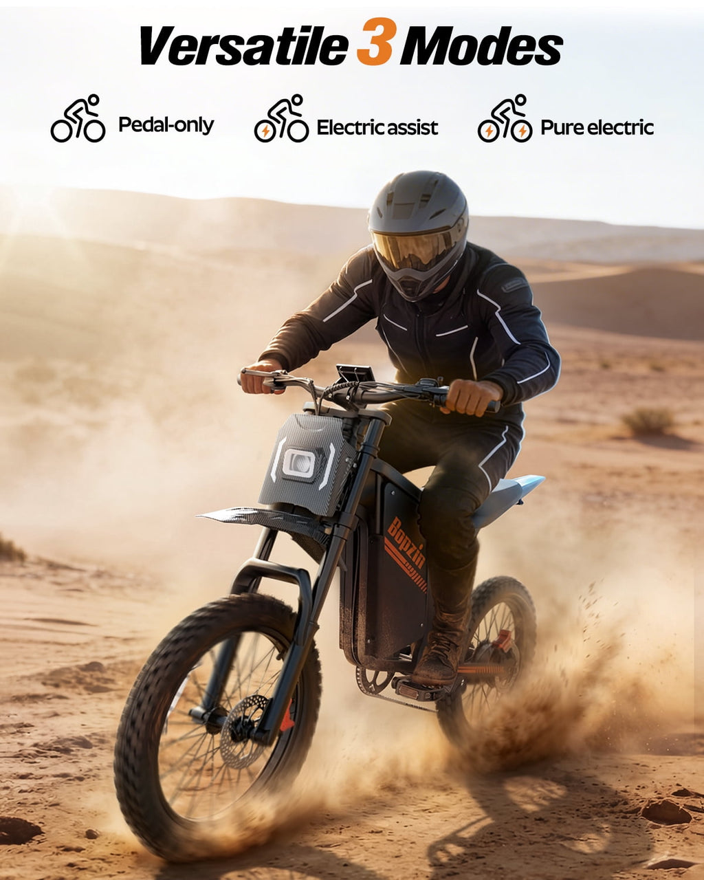 Bopzin Electric Dirt Bike for Adults, App&Anti-Theft, 60V 25Ah Up to 100 Miles, Peak 3000W 20x3.0 Fat Tire Electric Bike,Tested Under UL2849 Electric Bikes