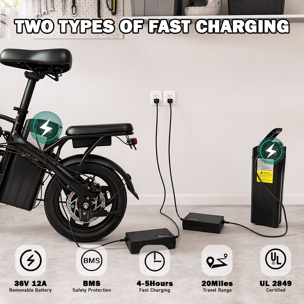 OwnGold Electric Bicycles for Adults,500W Peak Motor 30 Miles 20MPH,14Foldable Commuting Ebike with 432WH Removable Battery,UL2849 Electric Bikes