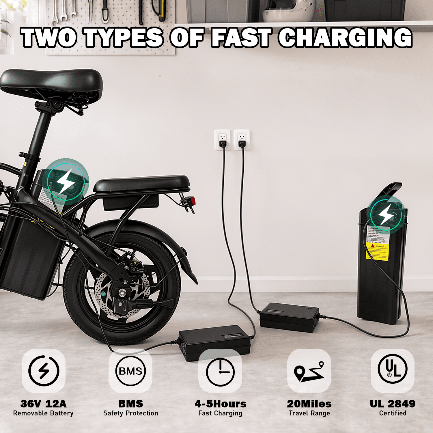 OwnGold Electric Bicycles for Adults,500W Peak Motor 30 Miles 20MPH,14Foldable Commuting Ebike with 432WH Removable Battery,UL2849 Electric Bikes