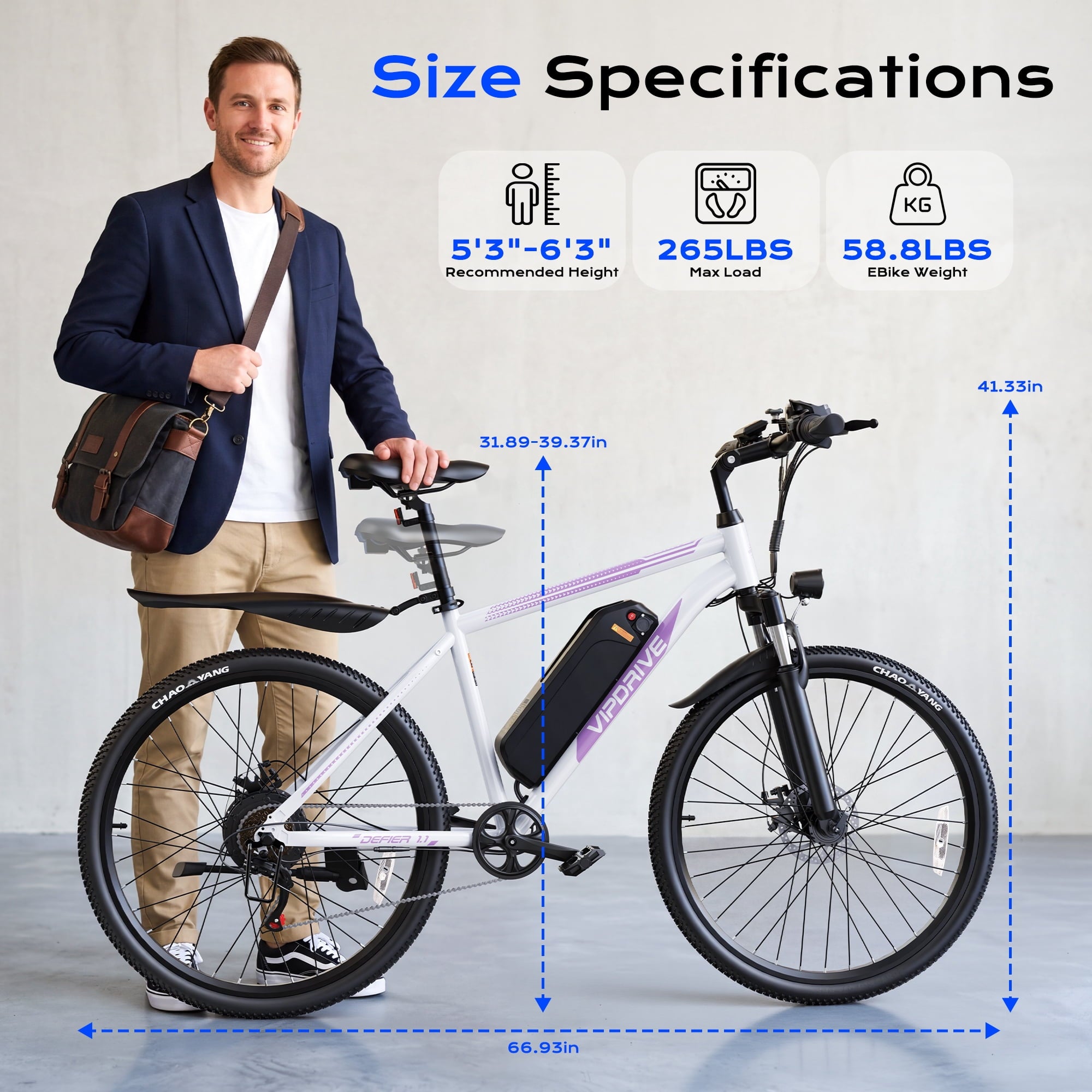 VIPDRIVE Electric Bike for Adults, 26'' 750W Peak Ebike, 48V 7.8AH Removable Battery，Up to 40 Miles 20MPH Electric Mountain Bike，Front Fork Suspension，UL2849 Electric Bikes