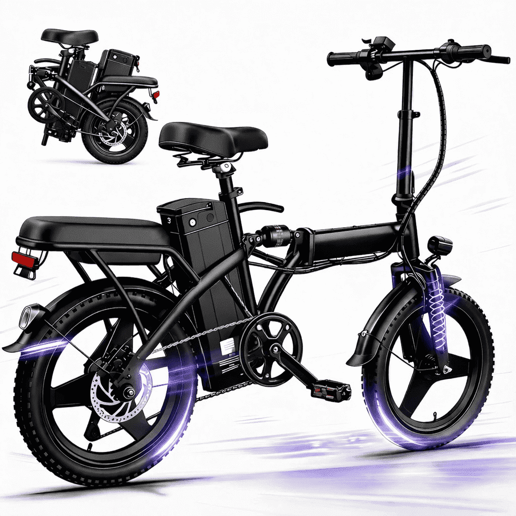 14 Electric Bike for Adults & Teens 14+,500W Motor Folding Ebike, 20MPH & 18-32 Miles Range,Removable 36V12Ah Battery,Rear Disc Brake&Rear Seat,Commuting/City E-Bike.UL2849 Electric Bikes