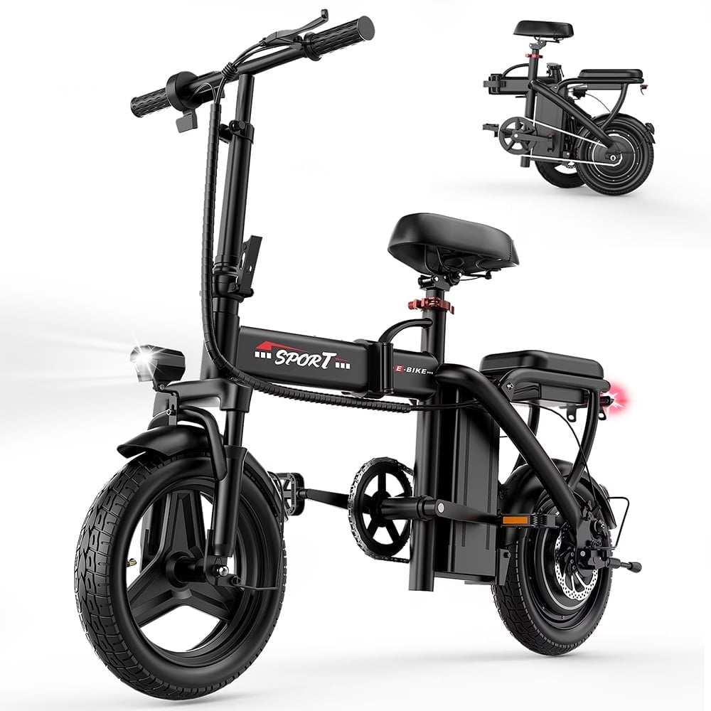 PostJoy Z6 14-inch folding electric bicycle, adult electric bicycle, 48V6AH battery, peak 500W motor, top speed of 20MPH, range of 30 miles, commuter/travel mini electric bicycle Electric Bikes