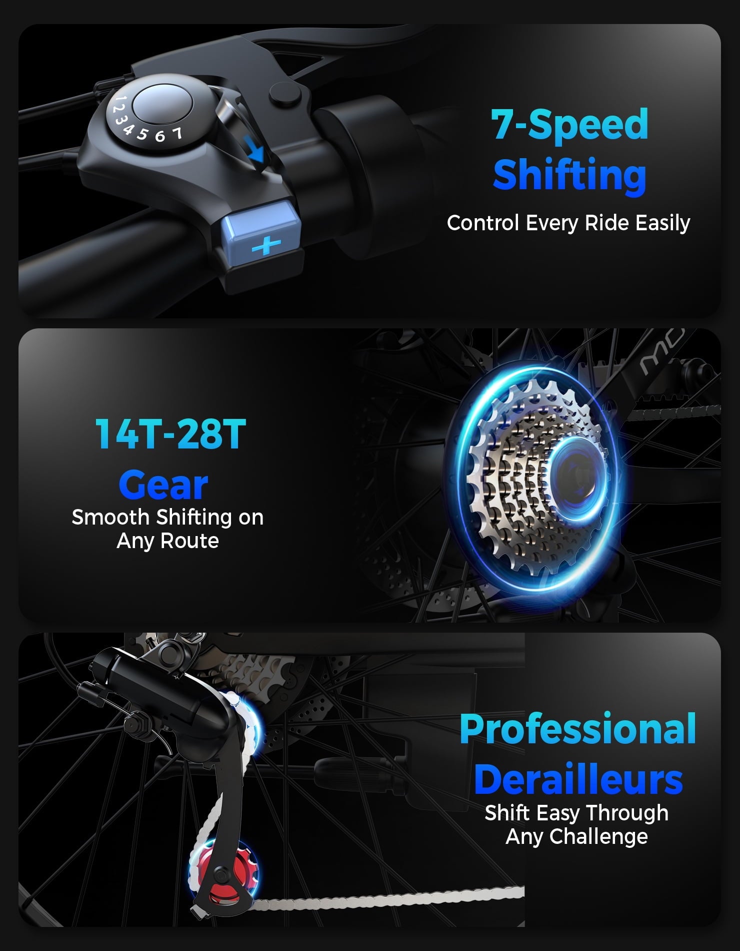 PostJoy Electric Mountain Bike 26 1200W Peak Motor, 65 Miles 28MPH Ebike, 480Wh Battery Electric Bicycle for Adults 7 Speed Electric Bicycles Front Fork Suspension Electric Bikes