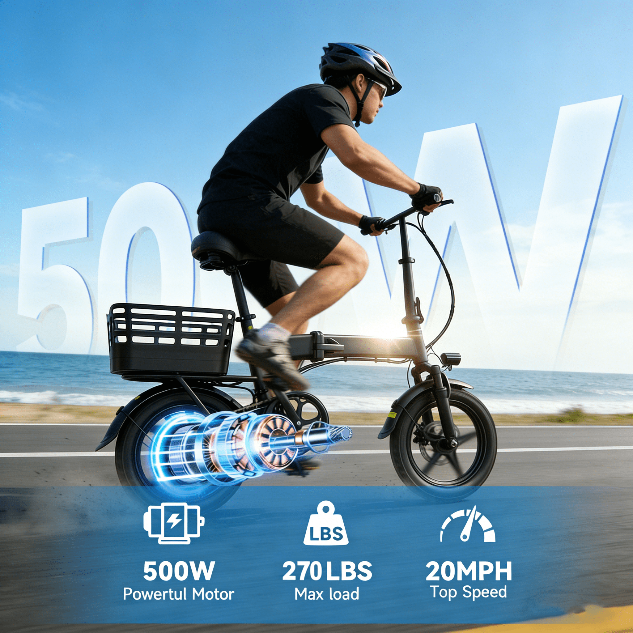 14 Folding Electric Bicycles with 500W Peak Motor,35 Miles 20MPH 432WH Integrated Battery ,Ebike for Adults with Basket,UL2849 Electric Bikes