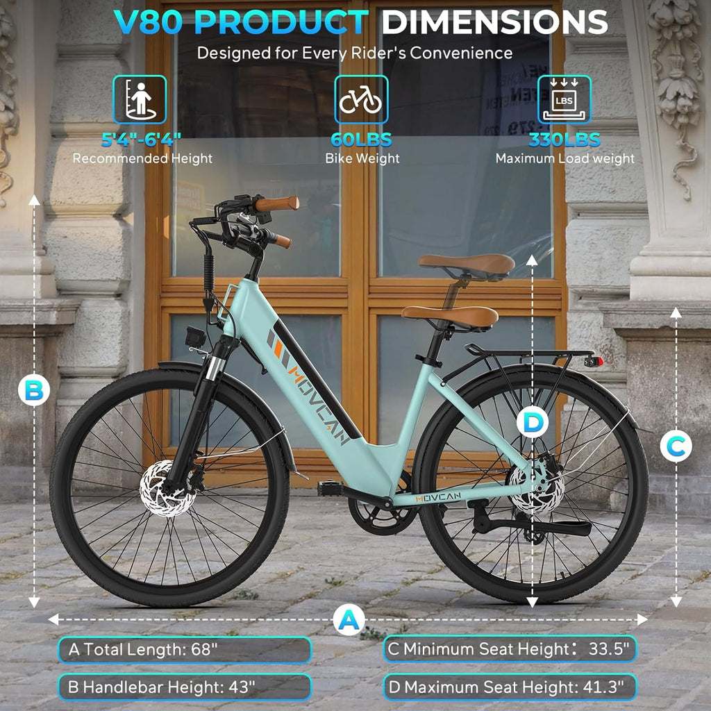 Movcan V80 1000W Electric Bike for Adults, 28MPH & 70 Miles Range, 26 City Cruiser Ebike with 48V 13Ah Removable Battery, 7-Speed Dual Disc Brake Mountain Commuter E-Bike Electric Bikes