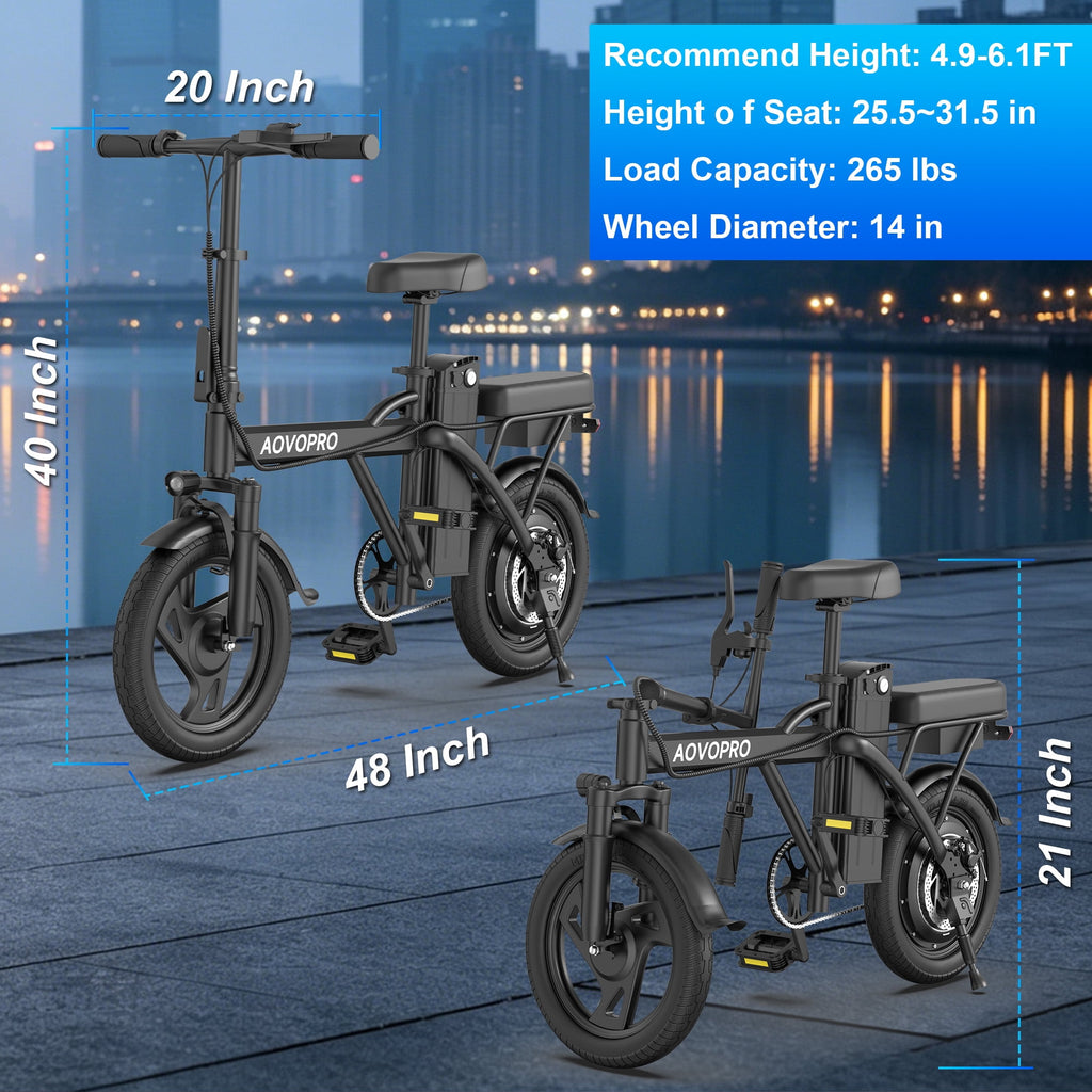 AOVOPRO AHT14 Electric Bike 500W 48V, 14' Mini Ebike for City Commuter, Electric Bicycle for Adult with Two Seats UL2849 Electric Bikes