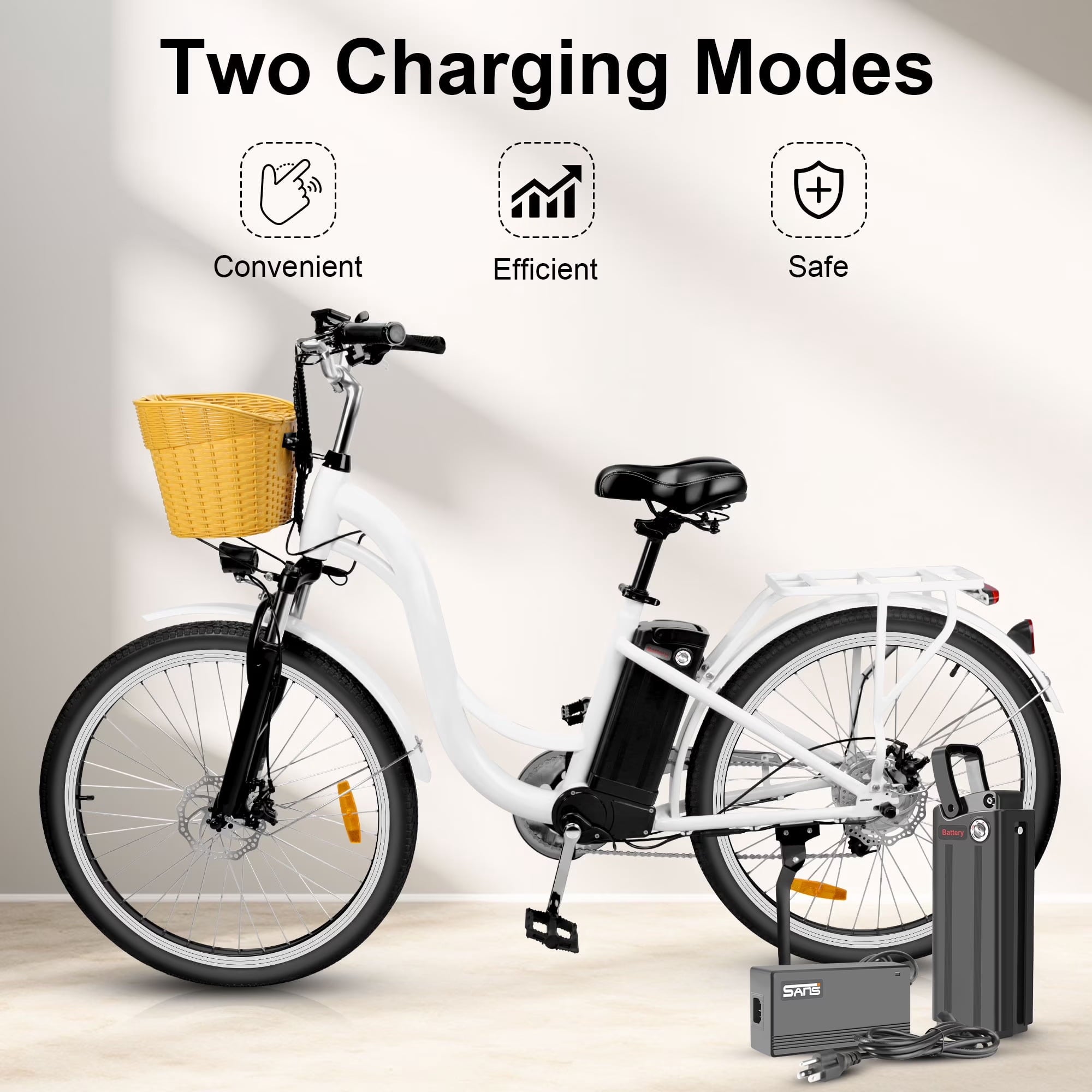 Electric City Bike for Adults 26,Peak 750W E-Commuter Bikes 48V 10AH UL2849,White Electric Bikes