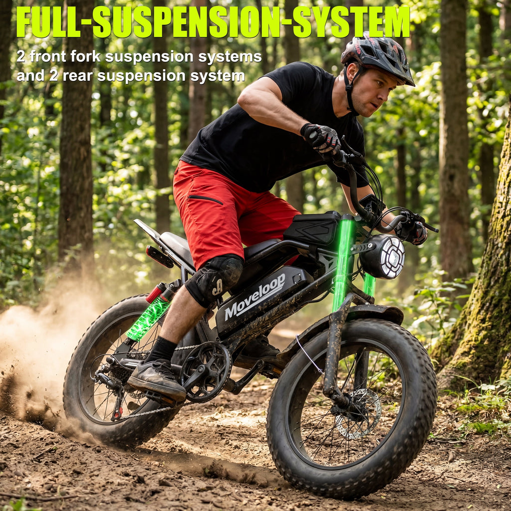 Moveloop Electric Bike for Adults, Peak 1500W 31MPH Ebike, 20 Fat Tire, 48V 15.6AH UL 2849 Certified Battery E-Bike, Max 70 Miles Range, Full Suspension, NFC Unlock (Age 16+) Electric Bikes