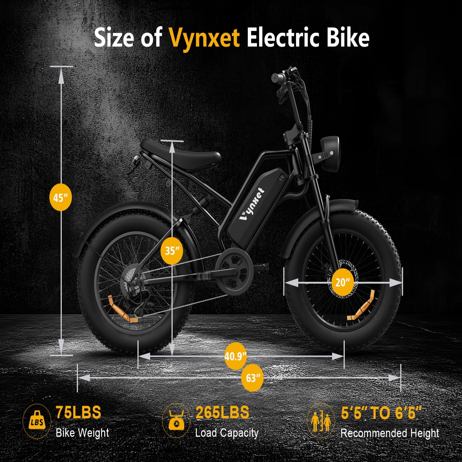 Vynhet G50 1500W Peak Adult Electric Bike, 48V 18Ah Battery, 32MPH, Up to 68 Mile Range, 20x4.0 Fat Tire All-Terrain Electric Dirt Bike, UL2849 Certified Electric Bikes