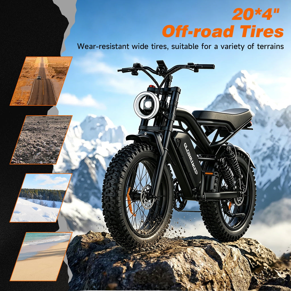 GlobalKeep Electric Mountain Bike for Adults, Peak 1500W Motor, 20x4 Fat Tire E Bicycle, 48V/15.6Ah Battery UL2849 Electric Bikes