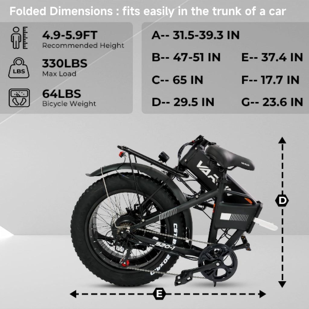 VARUN 20Folding Electric Bike for Adults,Ebike with 750W Peak Motor,48V 624Wh Removable Battery,25 mph,up to 62 miles Range,7-Speed Gears,LCD Display Electric Bikes