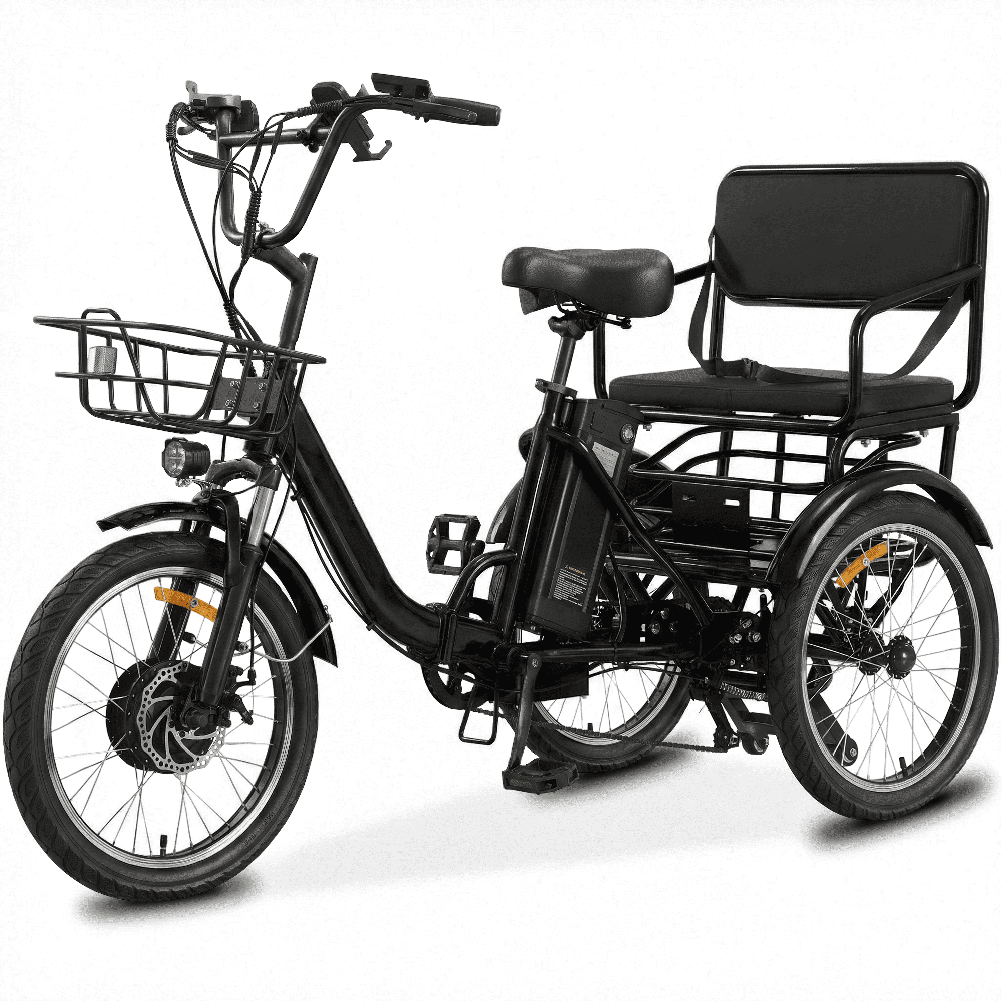 2-Seater Electric Tricycle for Adults Folding Electric Trike 3 Wheel Electric Trike with Two-Seater Large Basket Super Powerful Brushless 48V15AH Lithium Battery Max 20MPH E-Tricycle Black Electric Bikes