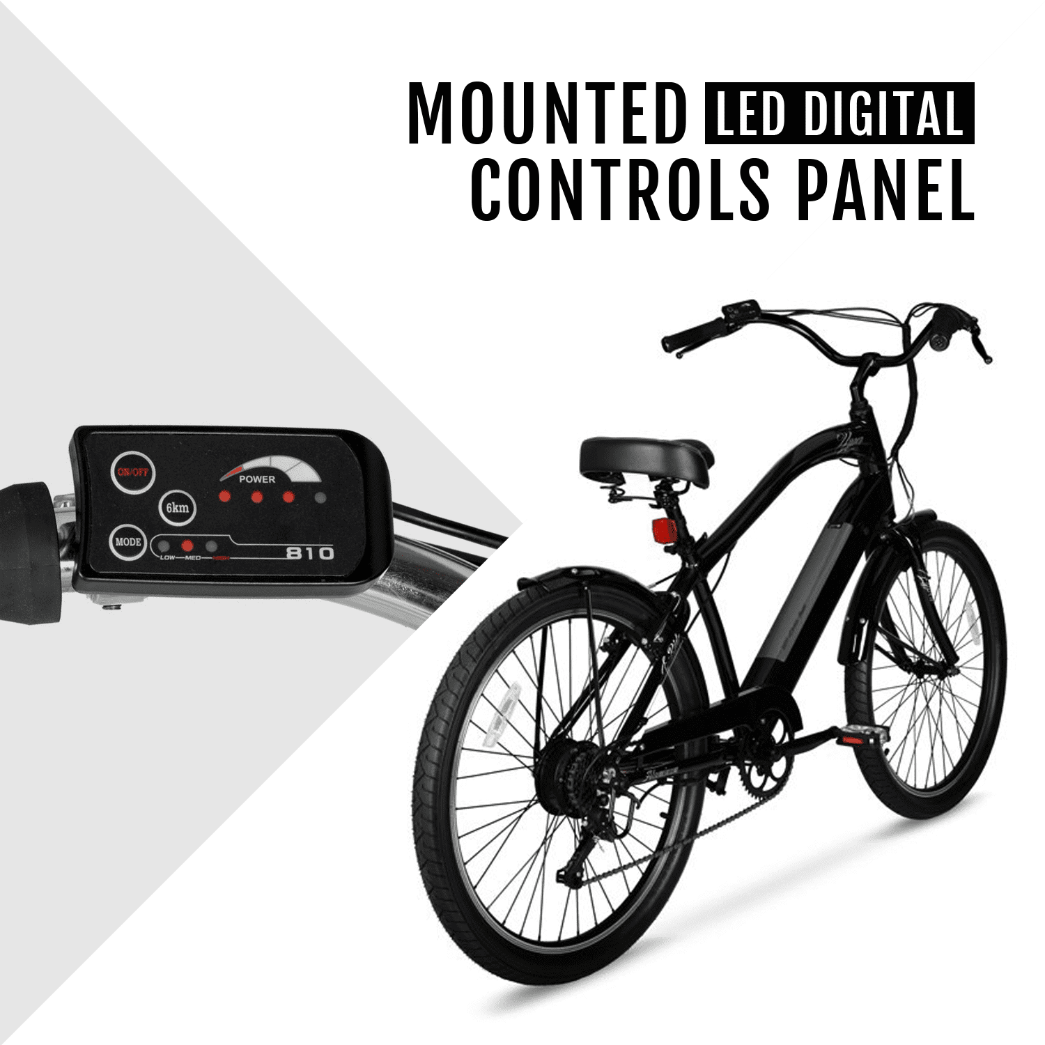 Hyper Bicycles 26 36V Men's Electric Cruiser E-Bike with Pedal-Assist, 250W Motor, Black Electric Bikes