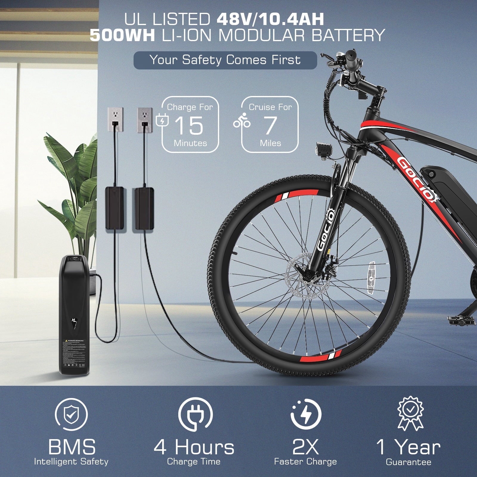 Gocio 27.5 Electric Mountain Bike for Adults, 750W Peak Motor, 48V 10.4Ah Battery, 20MPH, 21 Speed, Lockable Front Suspension, UL2849 Certified Electric Bikes