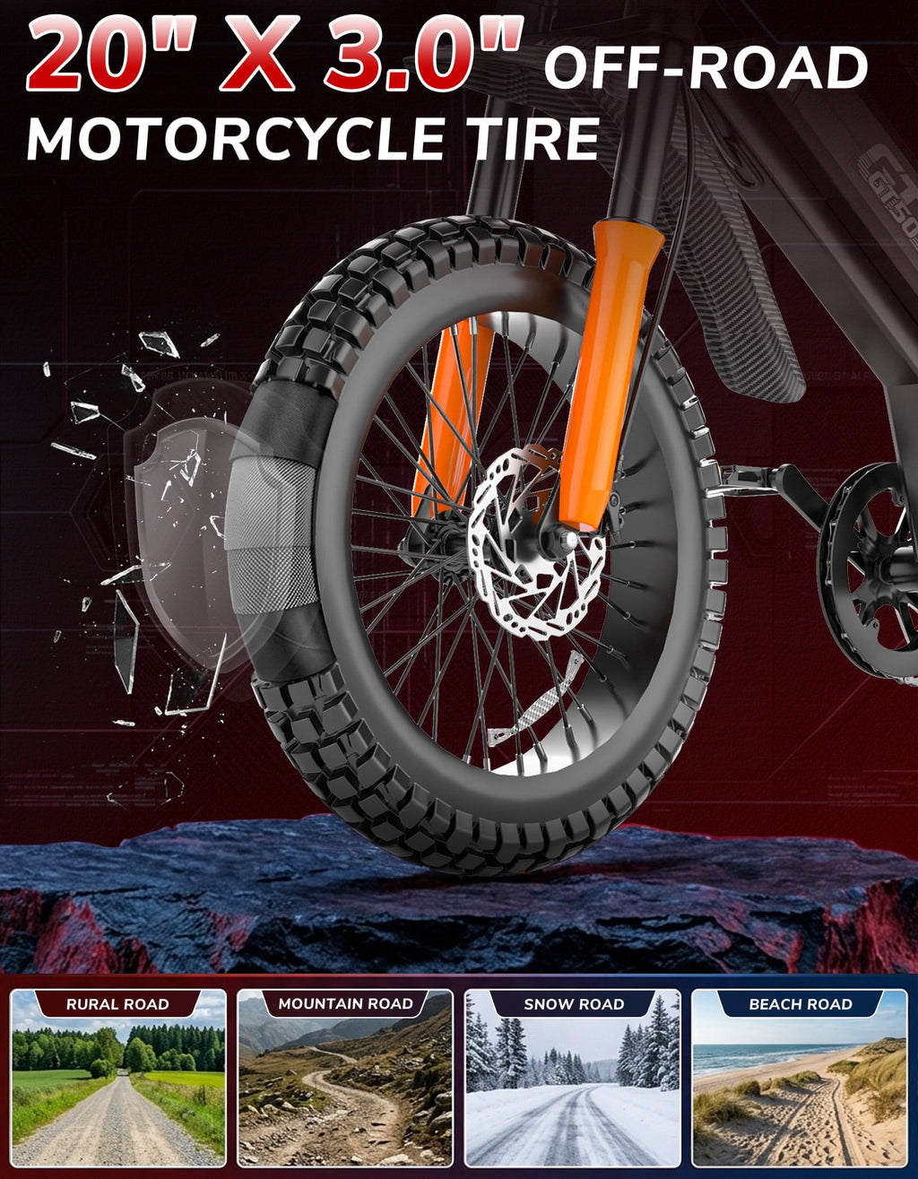 AZHAR GT50 Electric Bike for Adults, 3000W Motor, 20x3 Fat Tire Mountain Bike, 48V/23Ah Battery, UL2849 Electric Bikes
