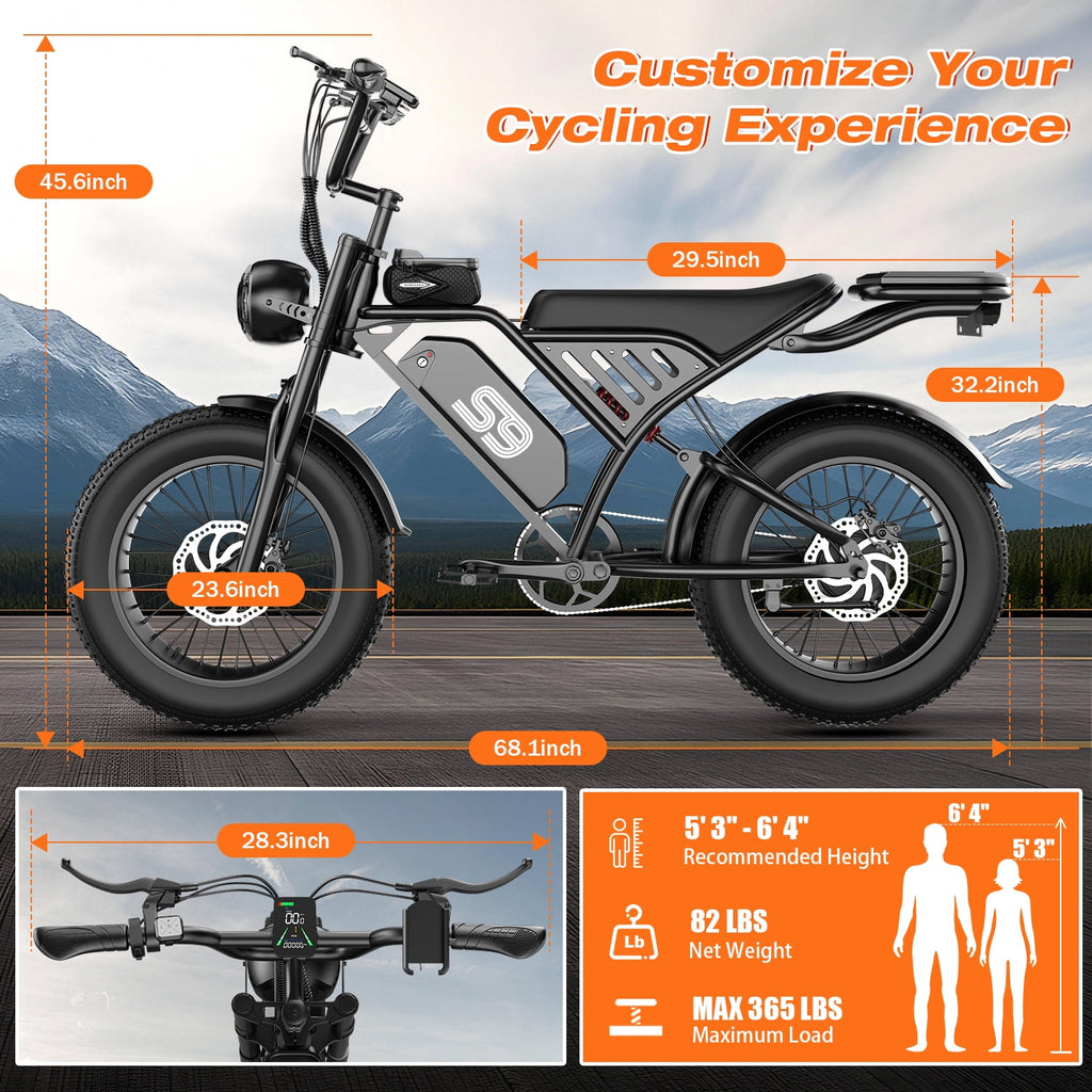 2200W Peak Electric Bike, 48V 20Ah &25MPH & 65Miles Range, 20''x4'' Fat Tire Mountain Ebike, Removable Battery, Rear Rack, Adult Electric Bicycle, UL2849 Electric Bikes