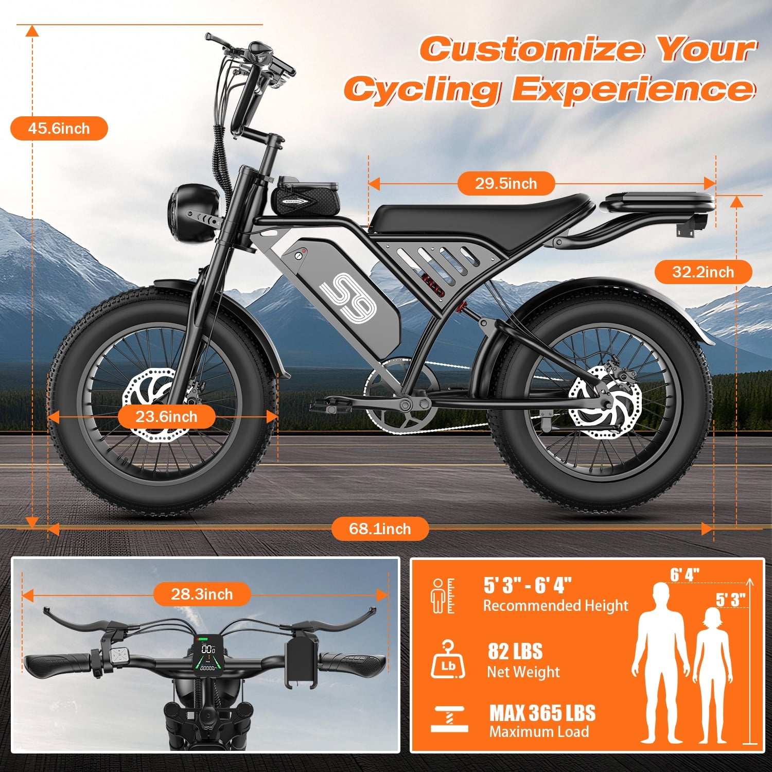 2200W Peak Electric Bike, 48V 20Ah &25MPH & 65Miles Range, 20''x4'' Fat Tire Mountain Ebike, Removable Battery, Rear Rack, Adult Electric Bicycle, UL2849 Electric Bikes