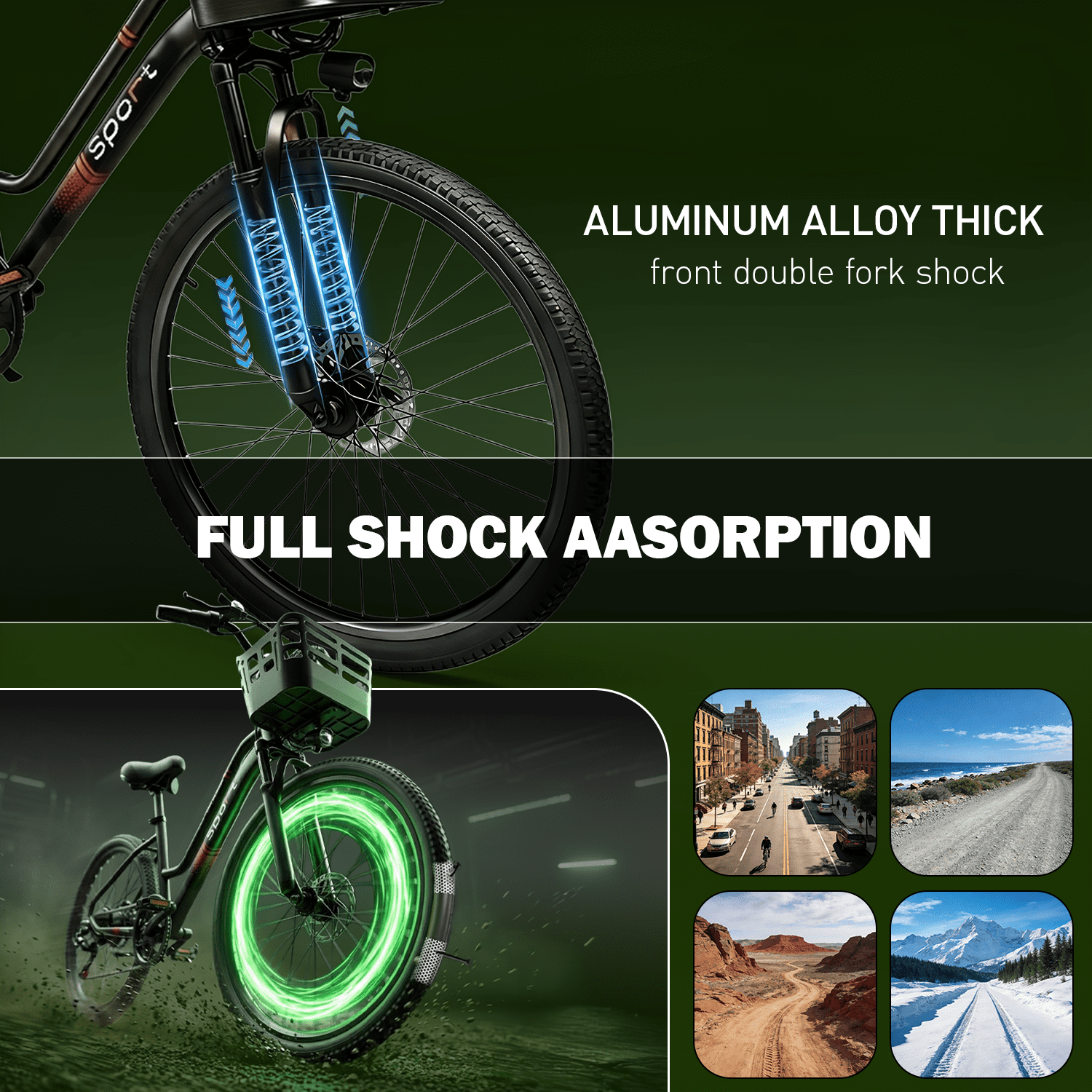 BroPath Electric Bike for Adults,26Electric Bike,40+ Miles,7-Speed,25MPH by 800W(Peak) Motor Mountain Ebike,576Wh Internal Battery,Electric Bicycles for Commuting,Lightweight Ebike,UL2849 Electric Bikes