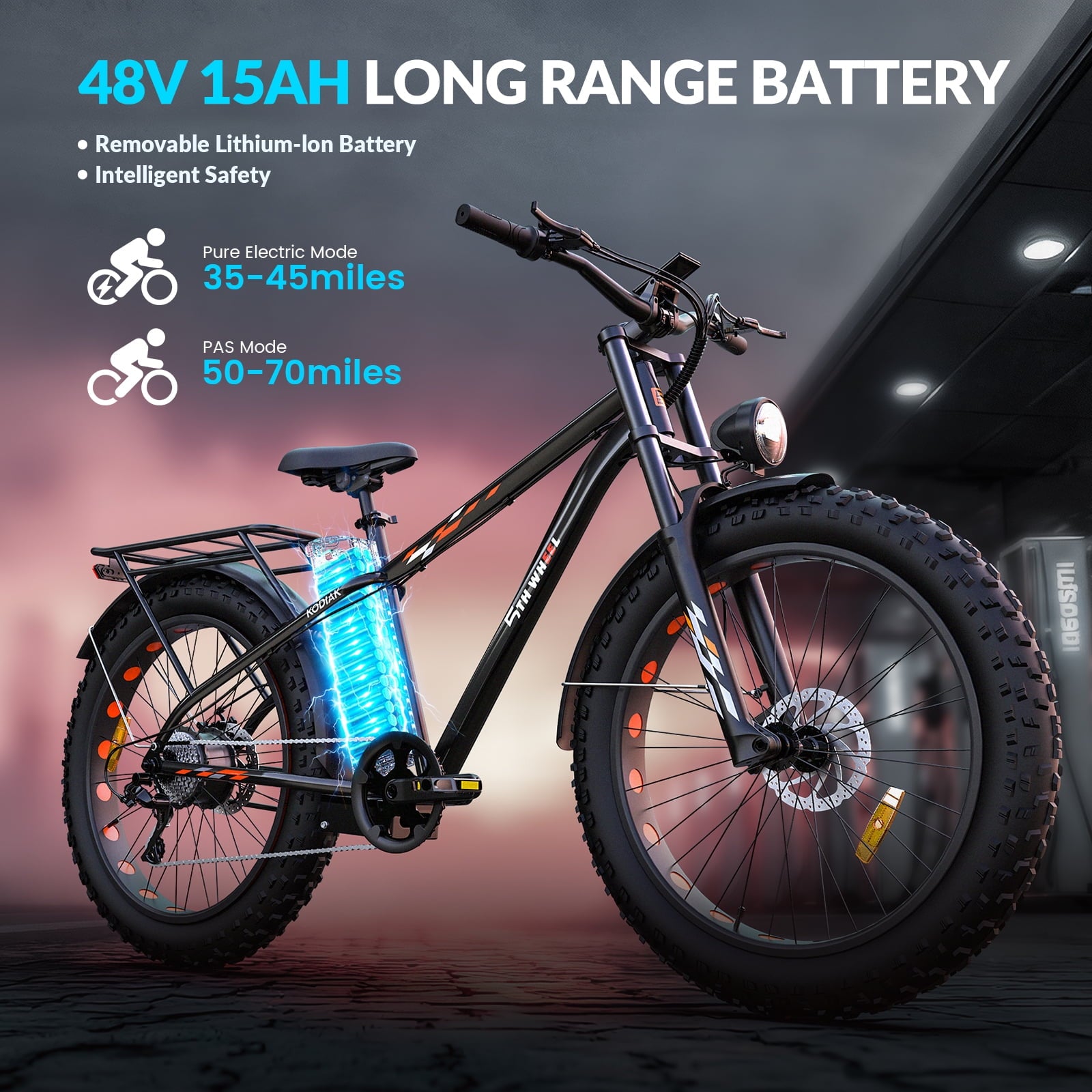 5TH WHEEL W29B 26 x 4 Fat Tire Electric Bike, 750W Motor Adult Ebike with 48V 15Ah Removable Battery, Electric Mountain Bicycle with 7 Speed, UL2849 Electric Bikes