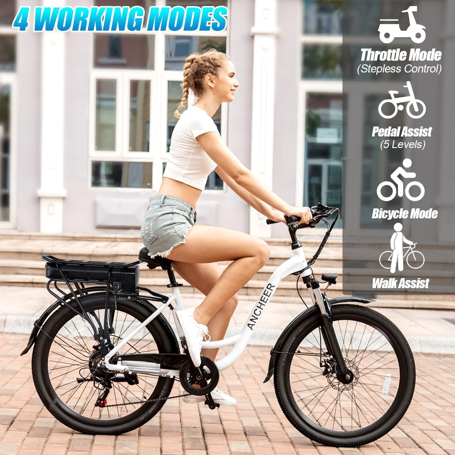 ANCHEER 500W Electric Bike for Adults, 48V 10.4AH EBike, 3.5H Fast-Charge Removable Battery, 26 Commuter Electric Bicycles with 7-Speed, LCD Digital Display, Suspension Fork, Cruise Control UL2849 Electric Bikes