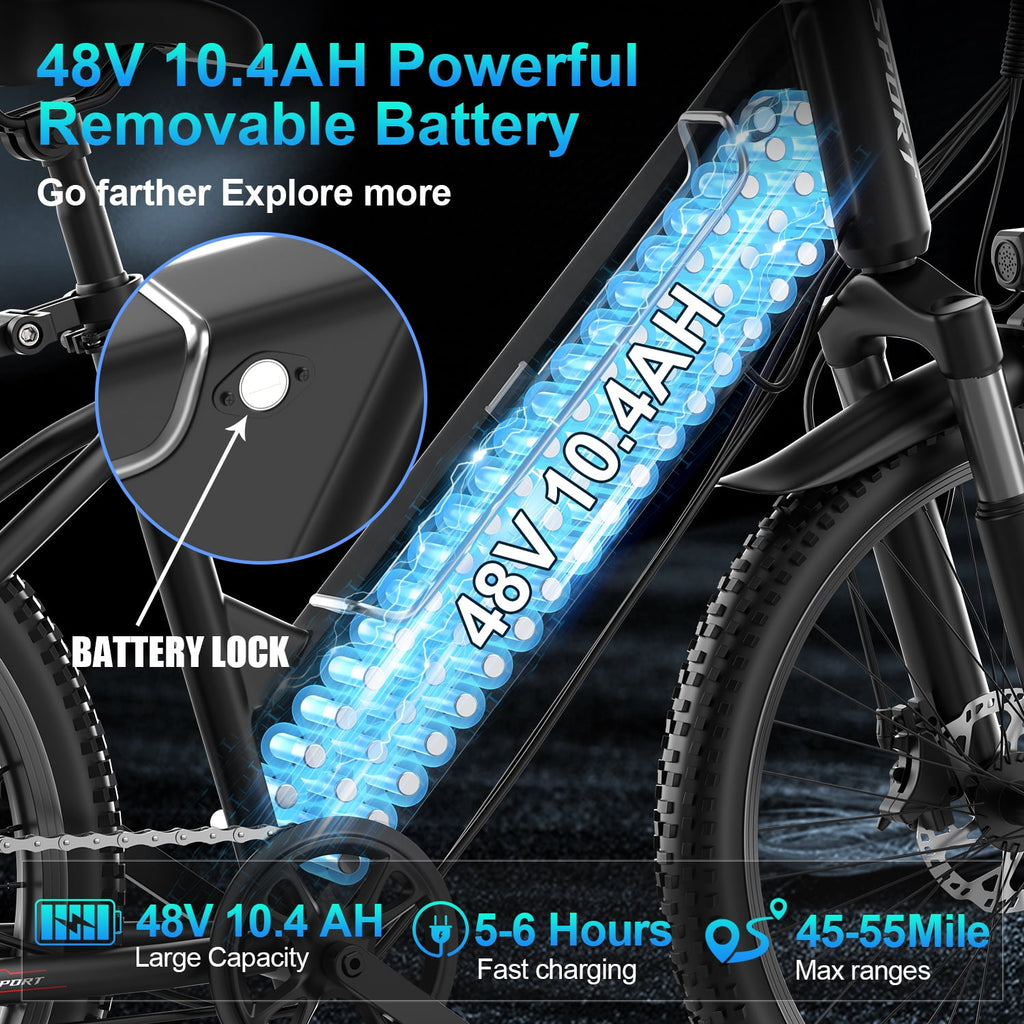 AZHAR Electric Bike for Adults, 26 Electric Mountain Bike, 750W Power Motor, Up to 20 MPH 45 Miles, Electric Bicycle with 48V 10AH Removable Battery, UL 2849 Electric Bikes