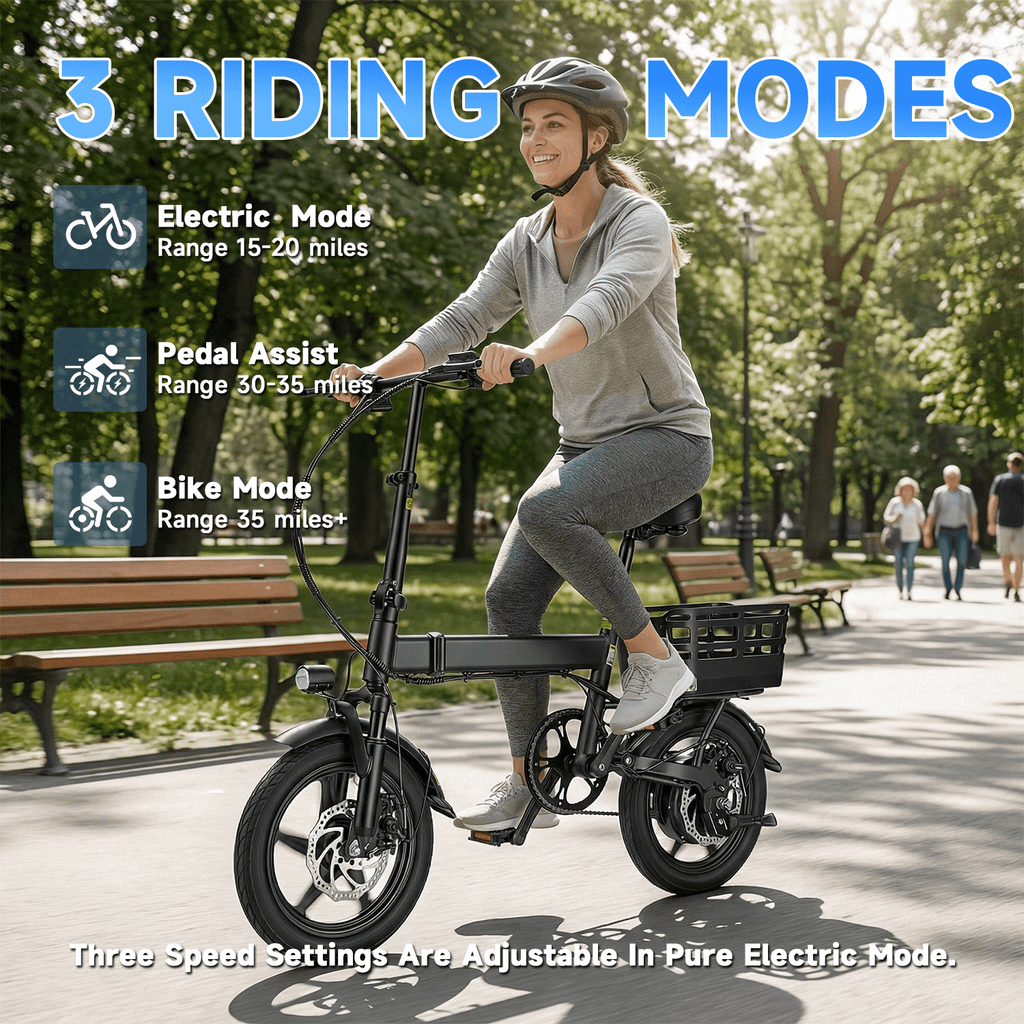 OwnGold 14IN Folding Electric Bicycles for Adults Teens with Basket,500W Peak Motor Up to 20 mph Range 30 Miles,36V 12Ah Removable Battery,Commuter/Shopping Mini Ebike,UL 2849 Electric Bikes