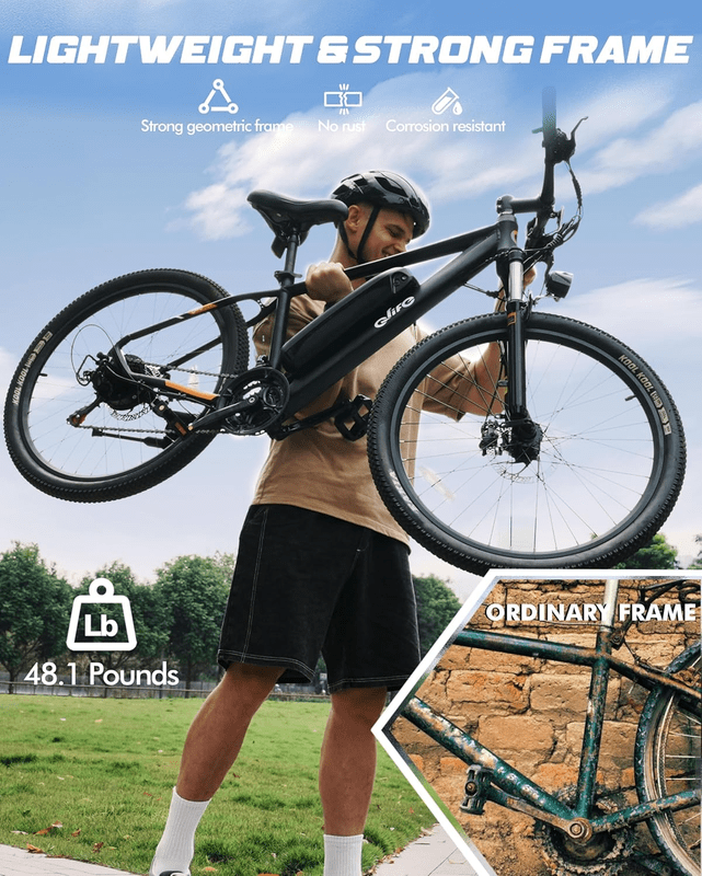 Qlife 26 Adult Electric Mountain Bike, 48V 7.8Ah Removable Battery, Max 28MPH, 7?Speed, Lock?Out Suspension, Peak 1000W Hub?Motor Mechanical Disc?Brake eBike for men&women Black Electric Bikes