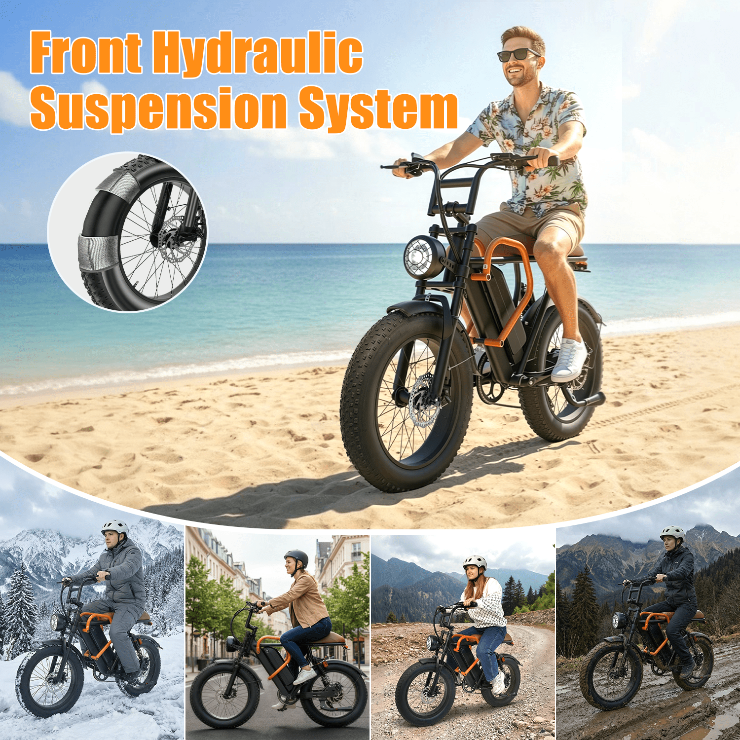 XKJ Electric Bike for Adults, 1500W Peak, 30MPH Electric Bike,50Mlies, 20 Fat Tire E-Mountain Bikes, 920Wh Removable Battery Ebike, Full Suspension shock, 7-Speed, UL 2849,Dirt ebike Electric Bikes