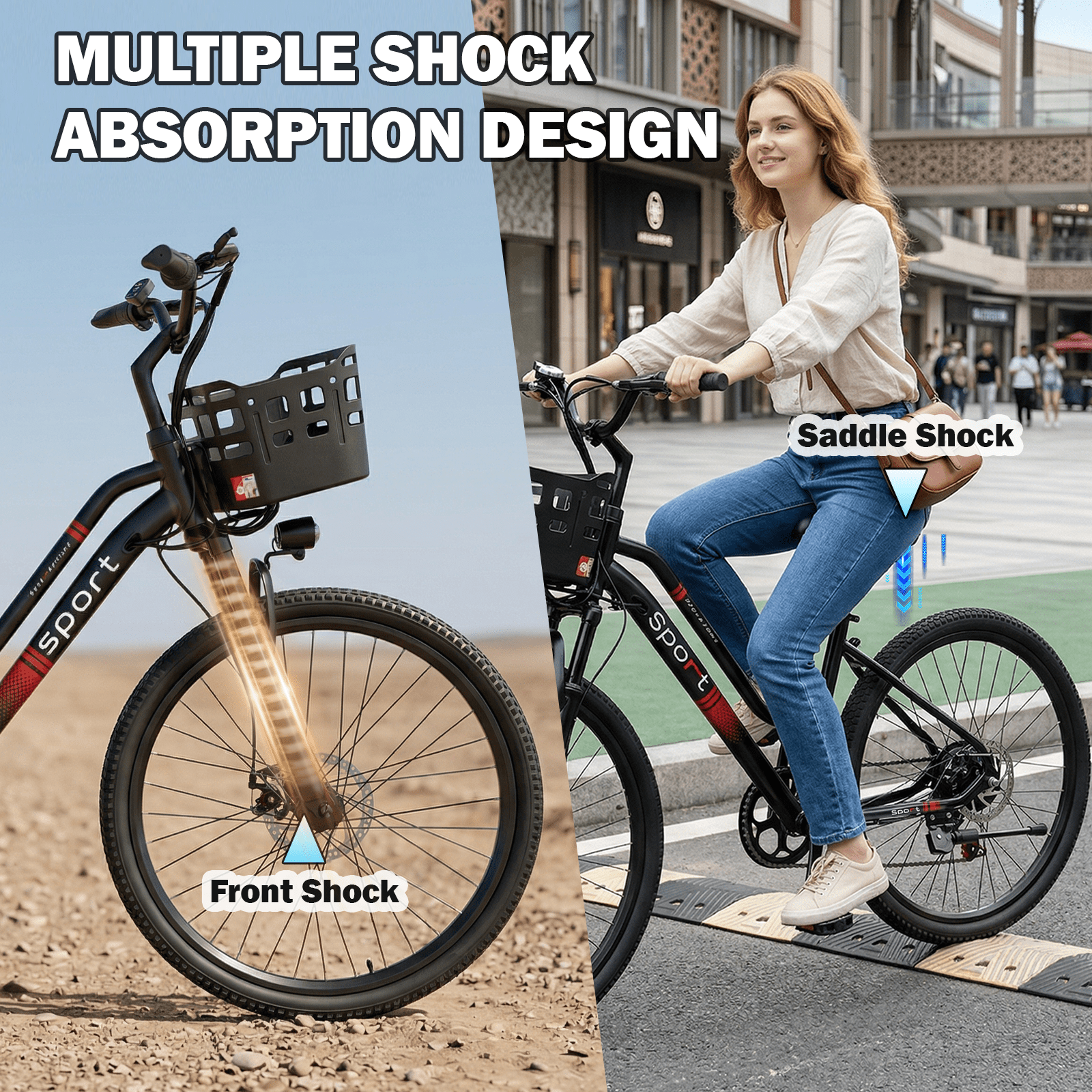 OwnGold Electric Bike with Basket,750W Peak Motor 25MPH 35+ Miles,432Wh Battery,26Commuter Ebike for Adults,7-Speed,UL2849 Electric Bikes