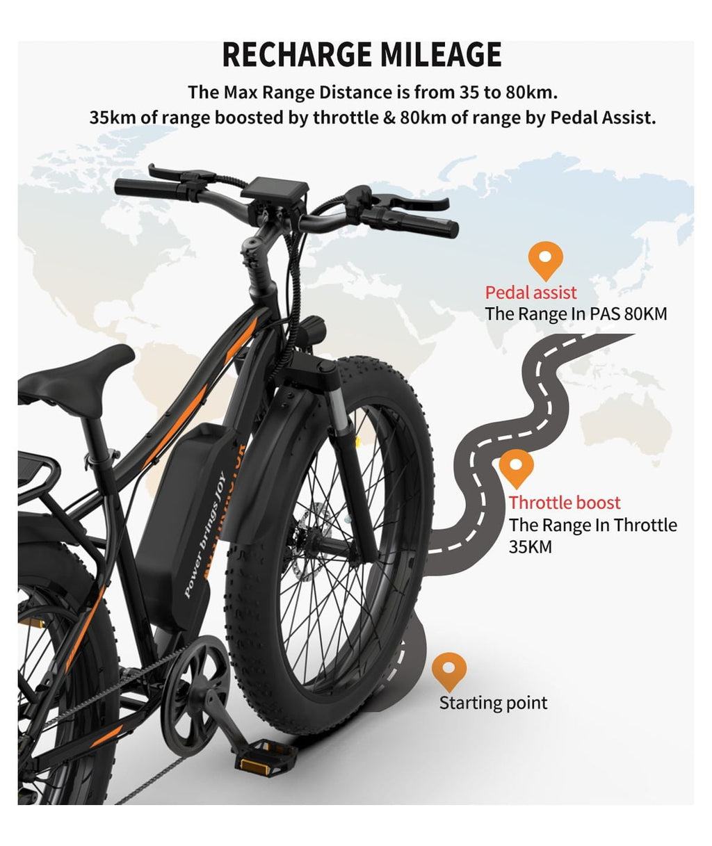 Aostirmotor Electric Mountain Bike, 48V 13AH Removable Lithium Battery 749W Ebike with Rack, 26 4.0 inch Fat Tire Bike, Electric Bicycle for Adults UL2849 (Black) Electric Bikes