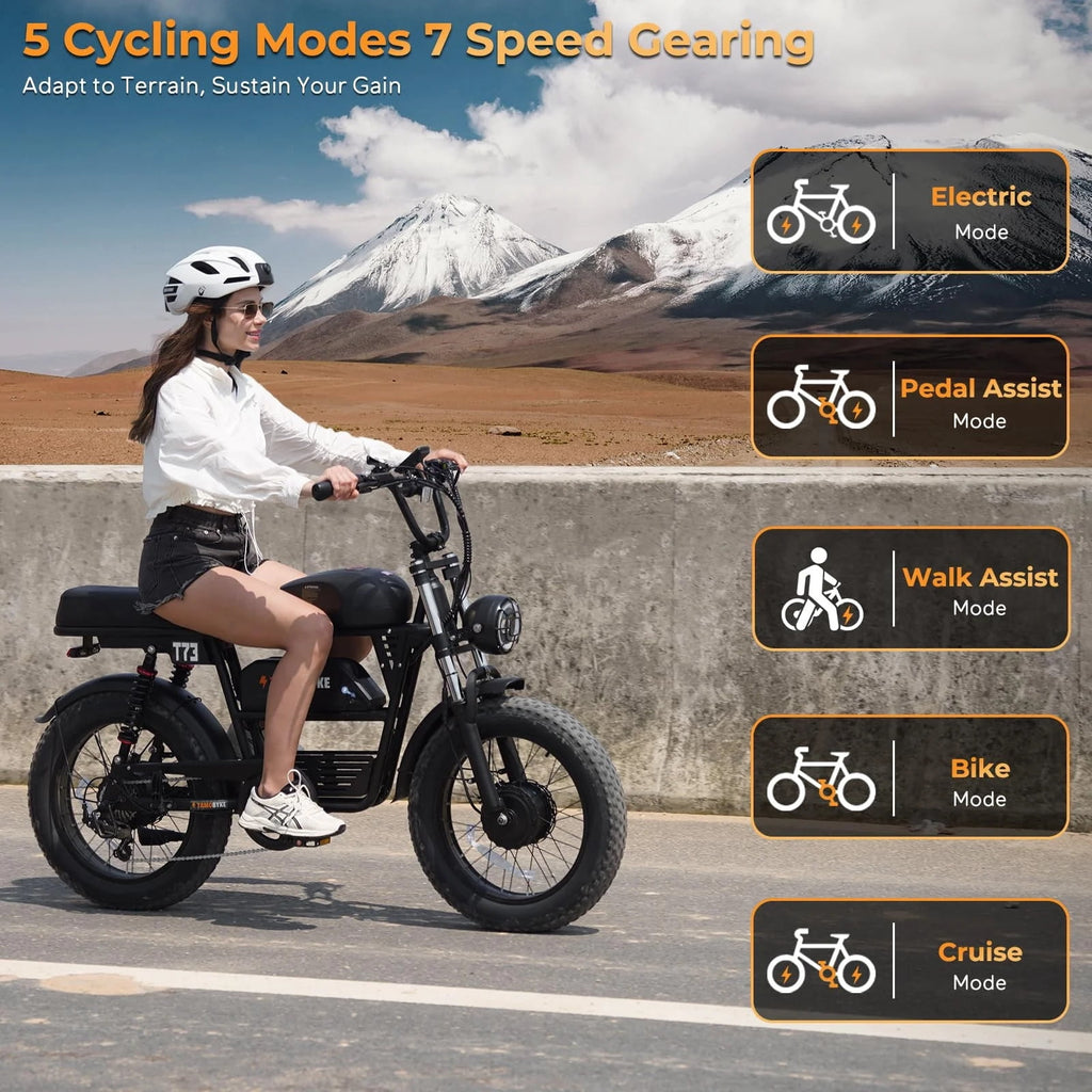 Adult E-Mountain Bike Tamobyke T73PROMAX, 3000W Peak Dual Motor, 37.5mph, 48V 36.4Ah Battery, 20 Fat Tire Electric Bike, UL2849 Electric Bikes