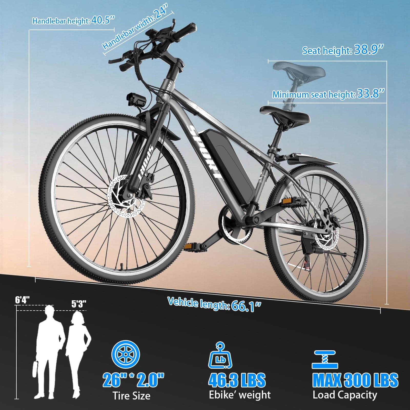 GWEIT 26Electric Bike for Adults, 1500W Peak Mountain E-Bike with 25MPH 45Miles Range Electirc Mountain Bike, 48V 10.4Ah Removable Battery, UL2849 Certified Electric Bikes