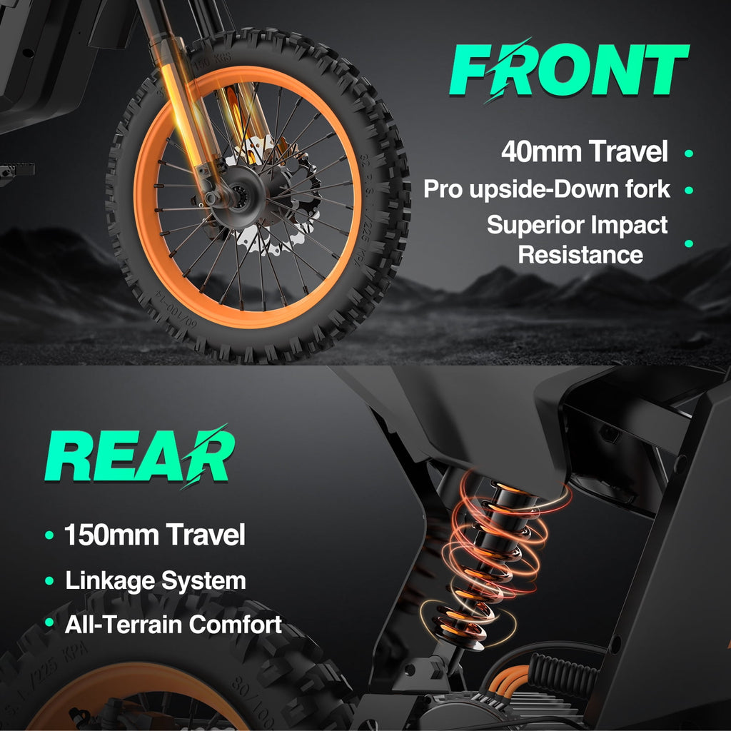 Peak 3000W Off-Road Electric Motorcycle, 60 Miles Long RangeElectric Dirt Bike, 48V 25Ah Battery, 14 Fat Tire Trail Bike for Adults Tested Under UL2849 Electric Bikes