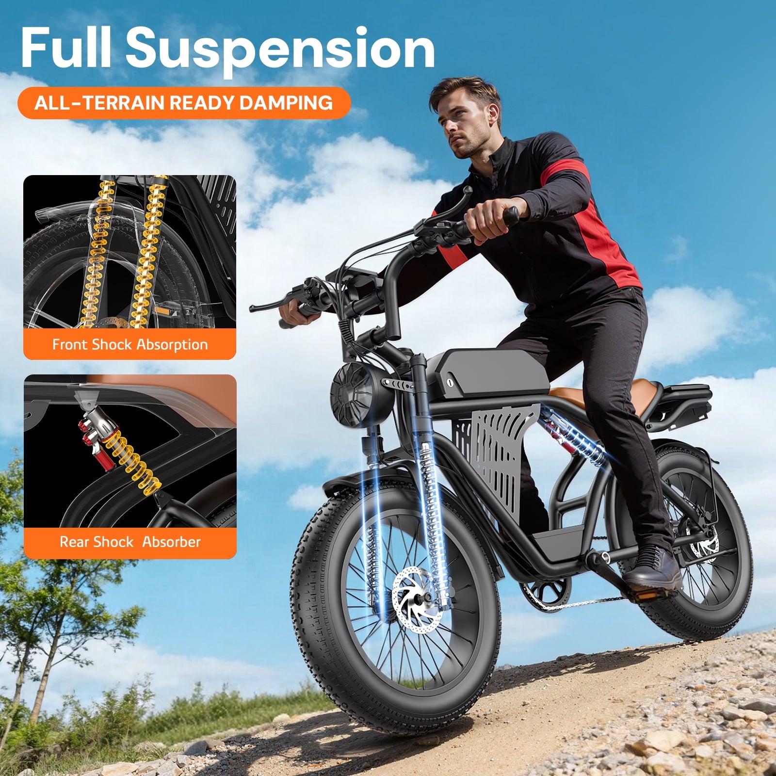 ASKGO Electric Bike for Adult, 2200W Peak Electric Dirt Bike, 100 Miles, 7 Speed Electric Motorcycle, 48V Removable Battery, 20 Fat Tire Off Road Ebike, Full Suspension Ebike for Snow/Beach/Mountain Electric Bikes