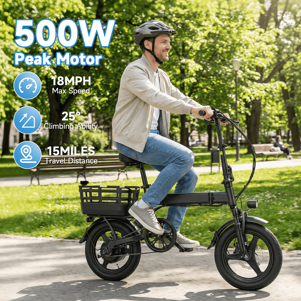 BroPath Electric Bike for Adults, Ebike, Electric Bicycle with 432WH Battery,14 Folding Ebike, 18MPH,20+ Miles(MAX),500W Motor,Multi-Shock Absorbers,UL2849,Commuting Mini E Bikes Electric Bikes