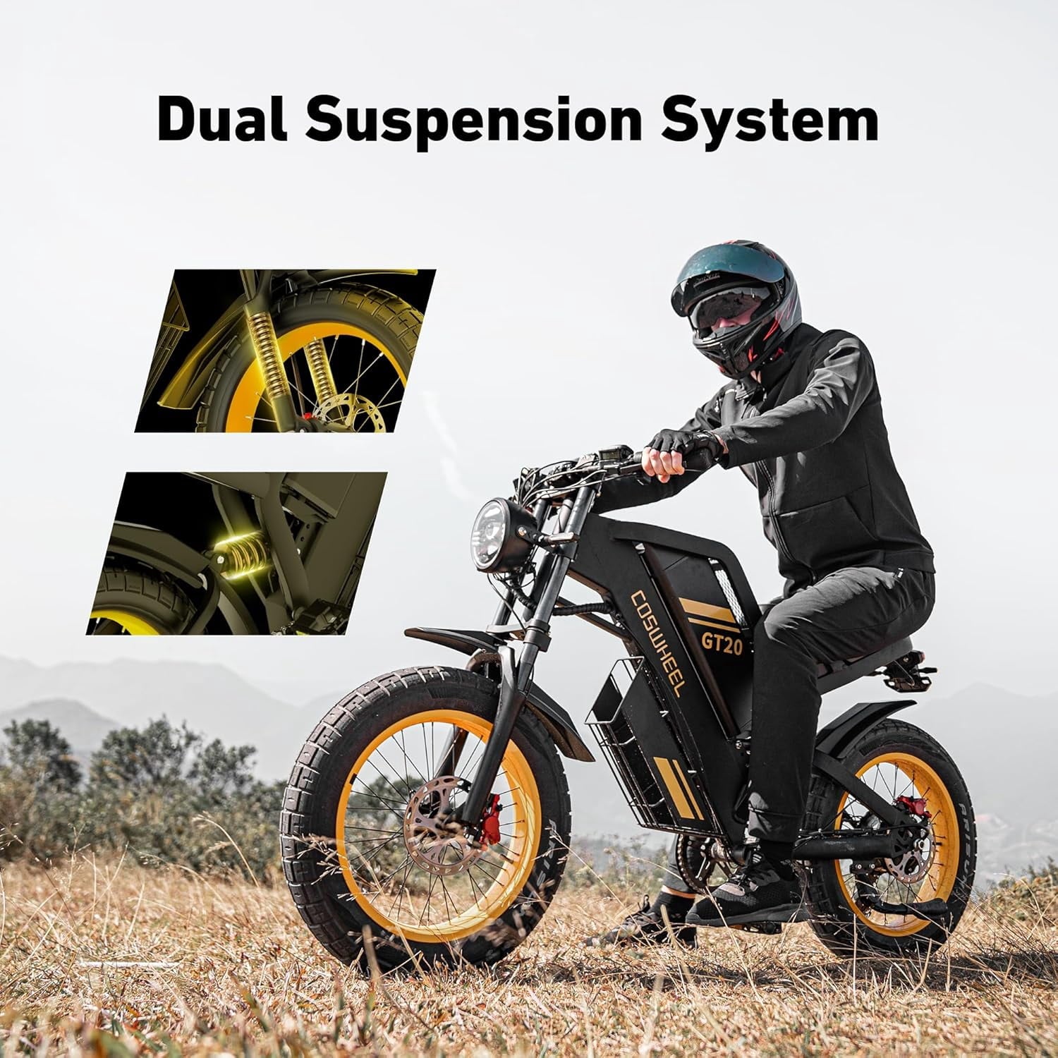 Coswheel GT20 Pro 4000W Electric Dirt Bike for Adults,40 MPH 48V 40Ah Battery Up to 145 Miles, 20 x 4 Fat Tire Full Suspension, Dual Hydraulic Disc Brake E-Bike UL2849 Electric Bikes