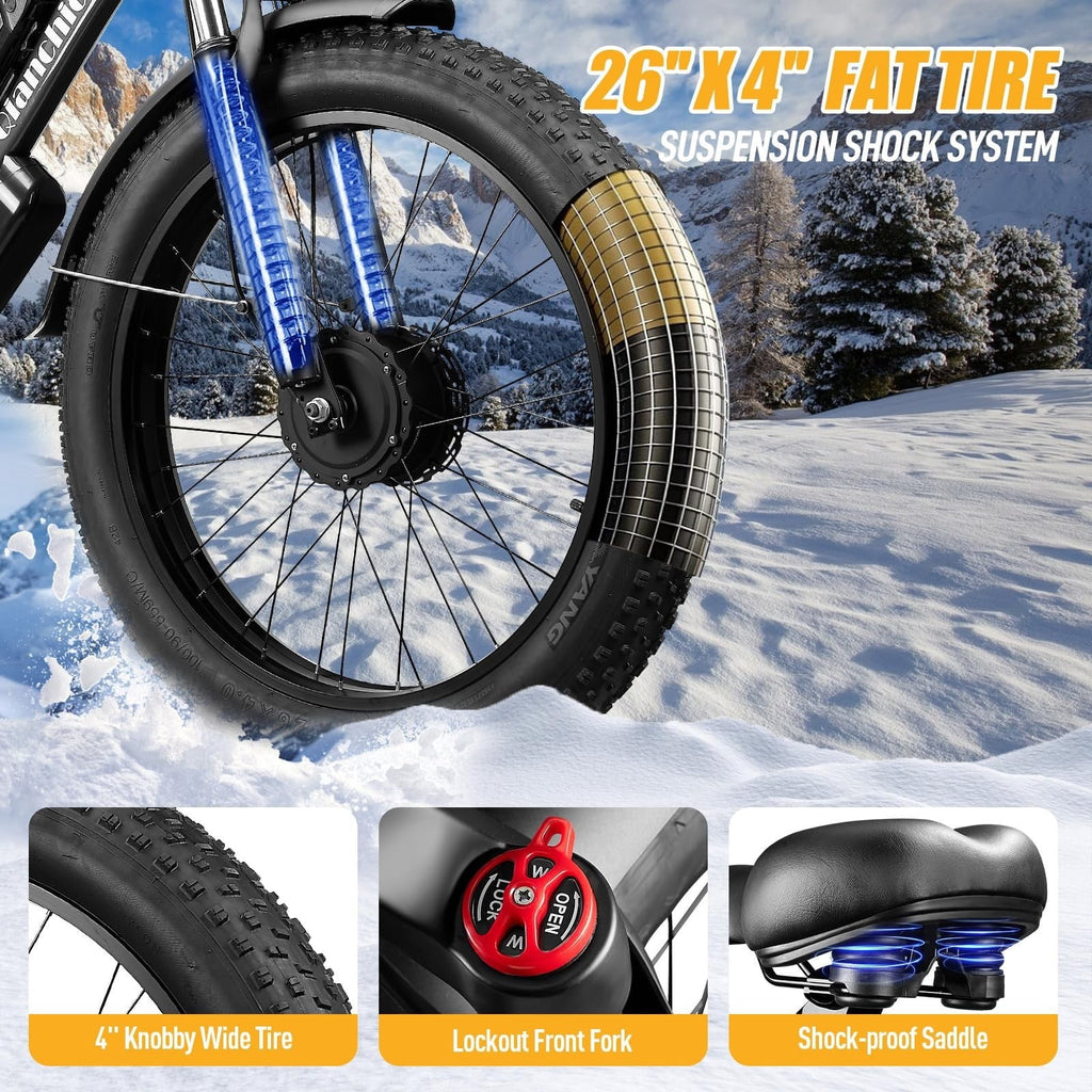 5000W Dual Motor Electric Bike for Adults, 26 Fat Tire Electric Mountain Bicycle, 52V 36Ah Removable Battery, 21 Speed Full Suspension All-Terrain Ebike, UL2849 Electric Bikes